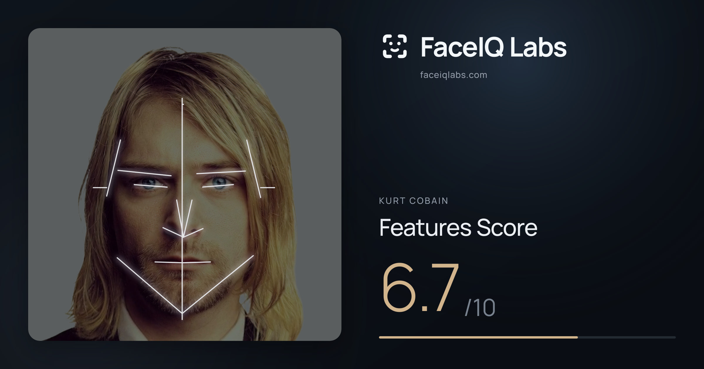 Kurt Cobain Features: 6.7/10, with each assessment drawn on the photo