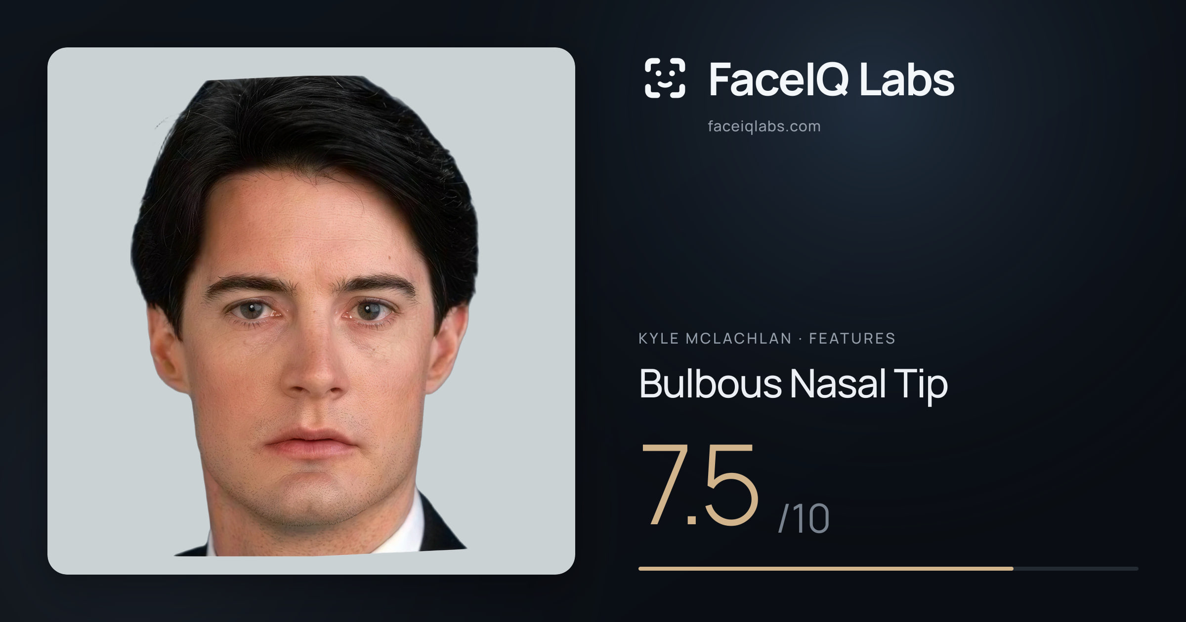 Kyle McLachlan Bulbous Nasal Tip: 7.5/10, drawn on the photo