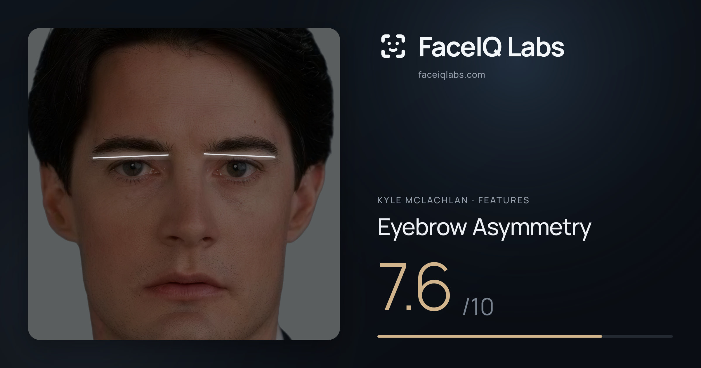 Kyle McLachlan Eyebrow Asymmetry: 7.6/10, drawn on the photo