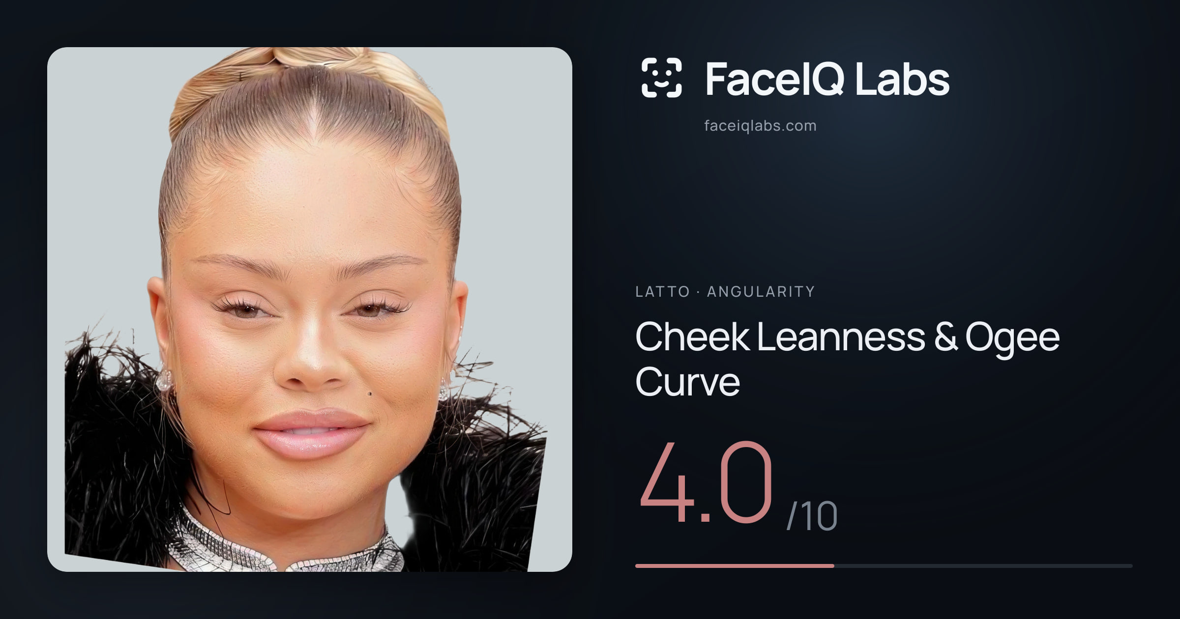 Latto Cheek Leanness & Ogee Curve: 4.0/10, drawn on the photo