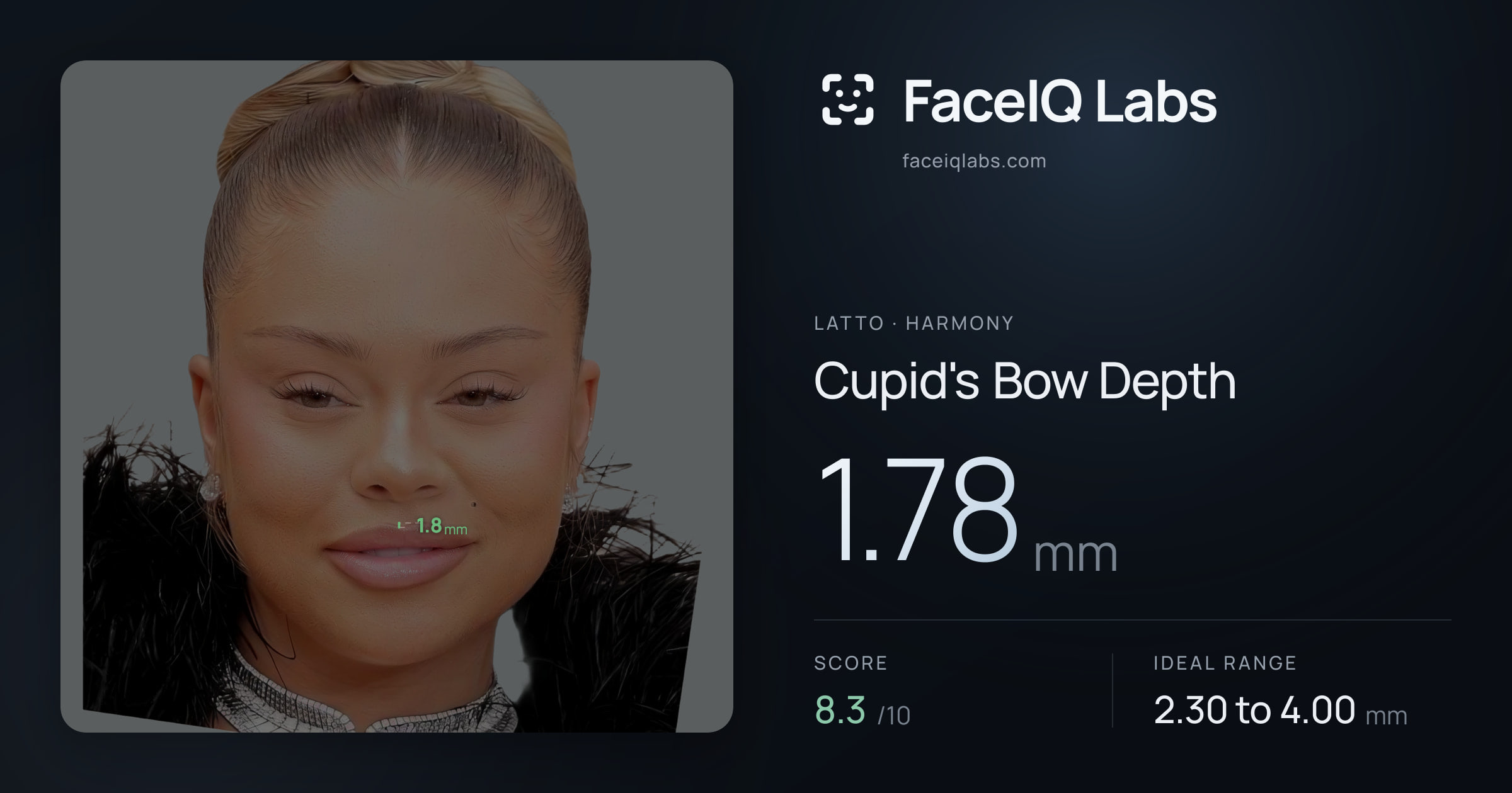 Latto Cupid's Bow Depth: 1.78mm, drawn on the photo