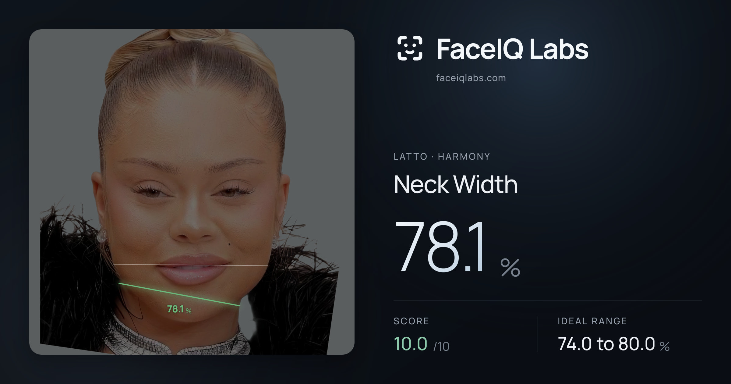 Latto Neck Width: 78.1%, drawn on the photo