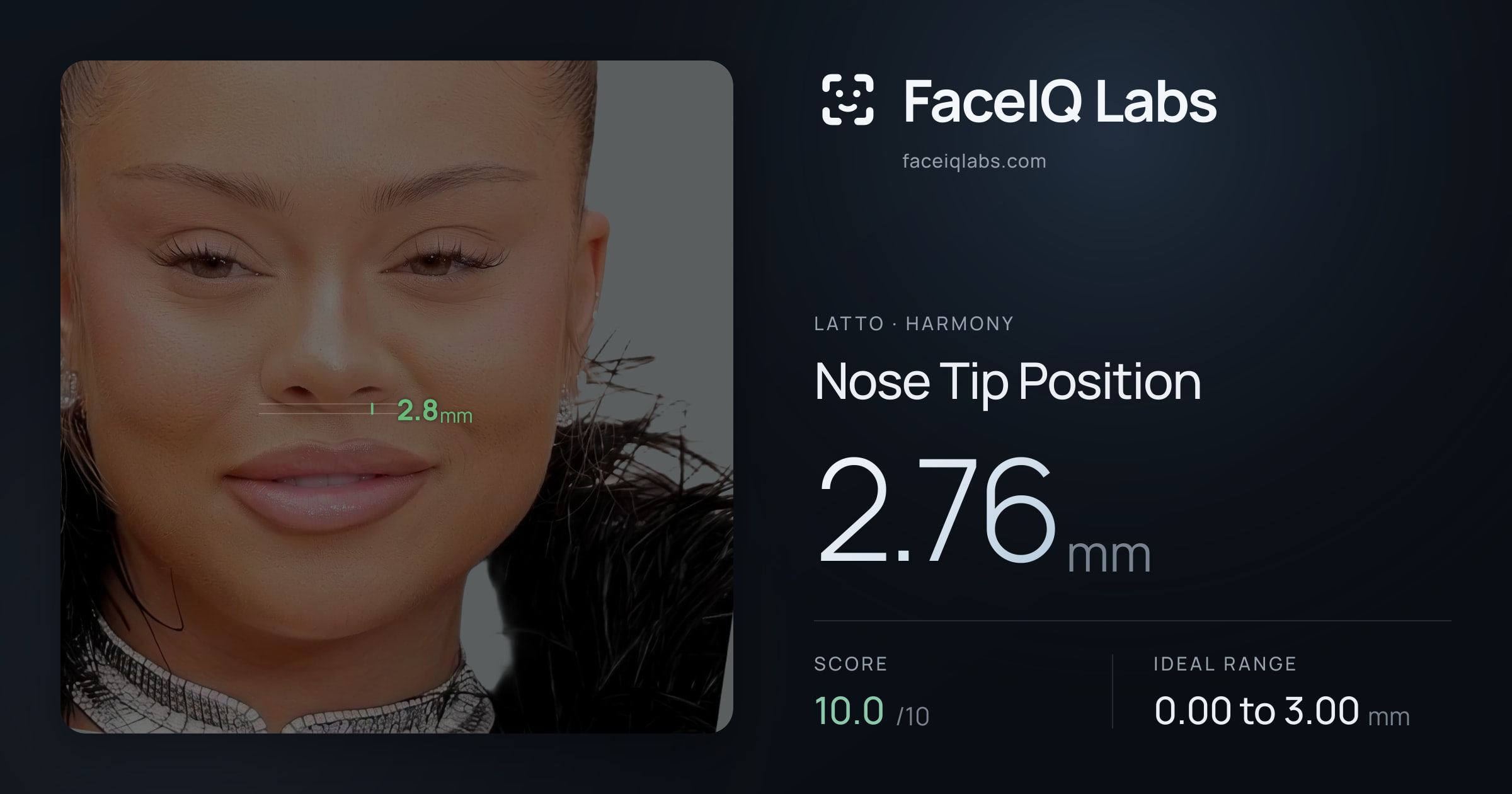 Latto Nose Tip Position: 2.76mm, drawn on the photo