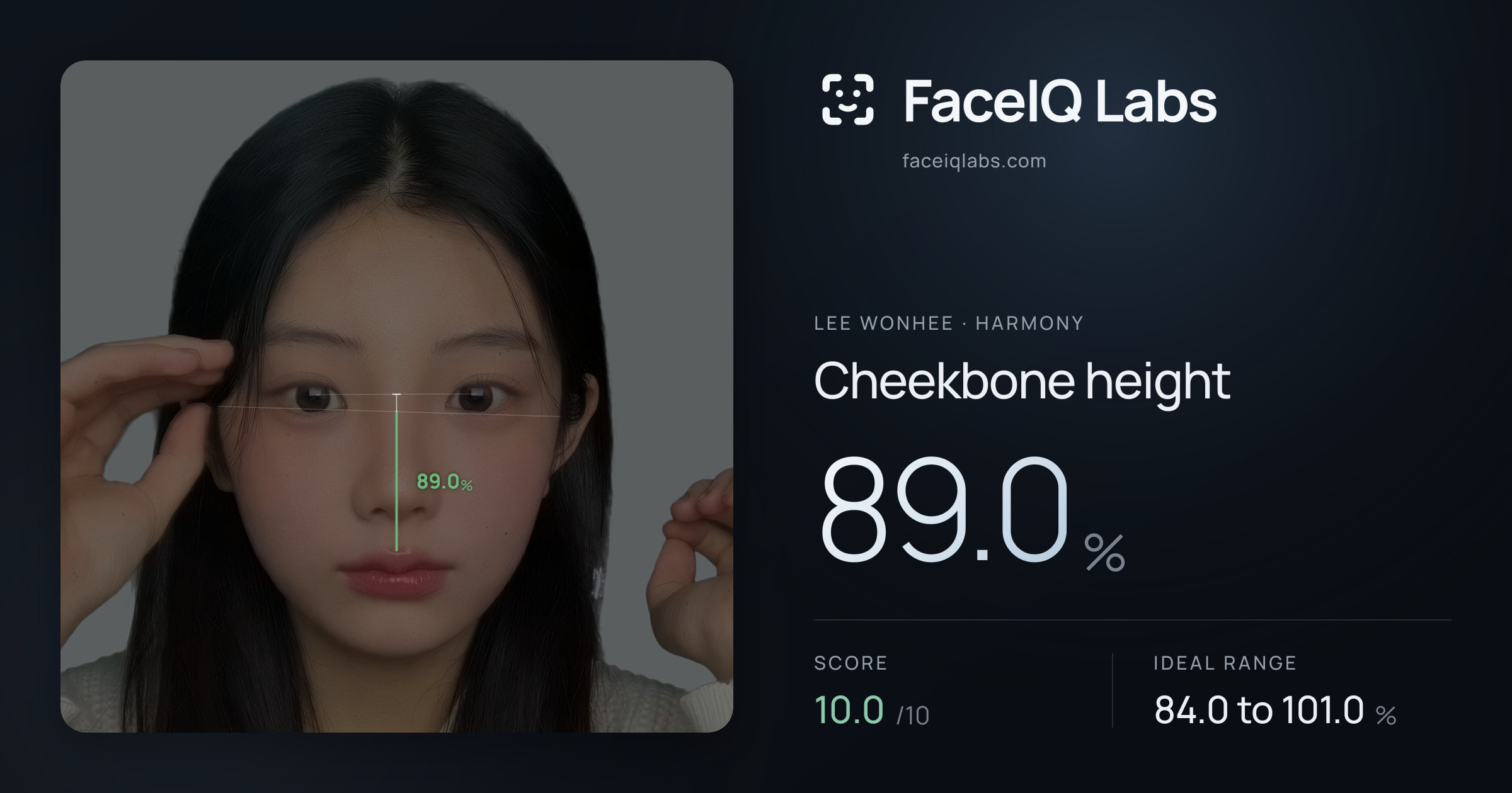 Lee Wonhee Cheekbone height: 89.0%, drawn on the photo