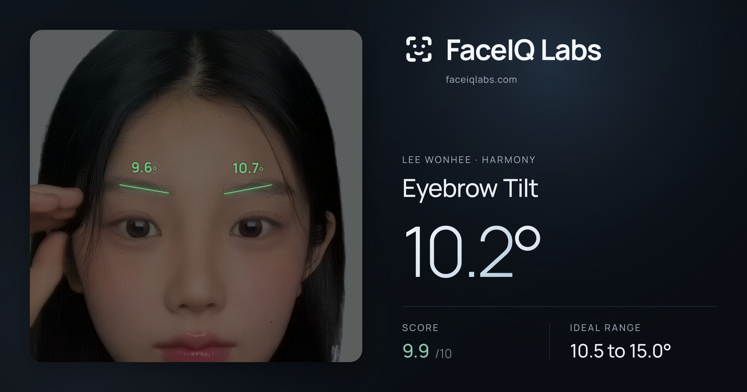 Lee Wonhee Eyebrow Tilt: 10.2°, drawn on the photo