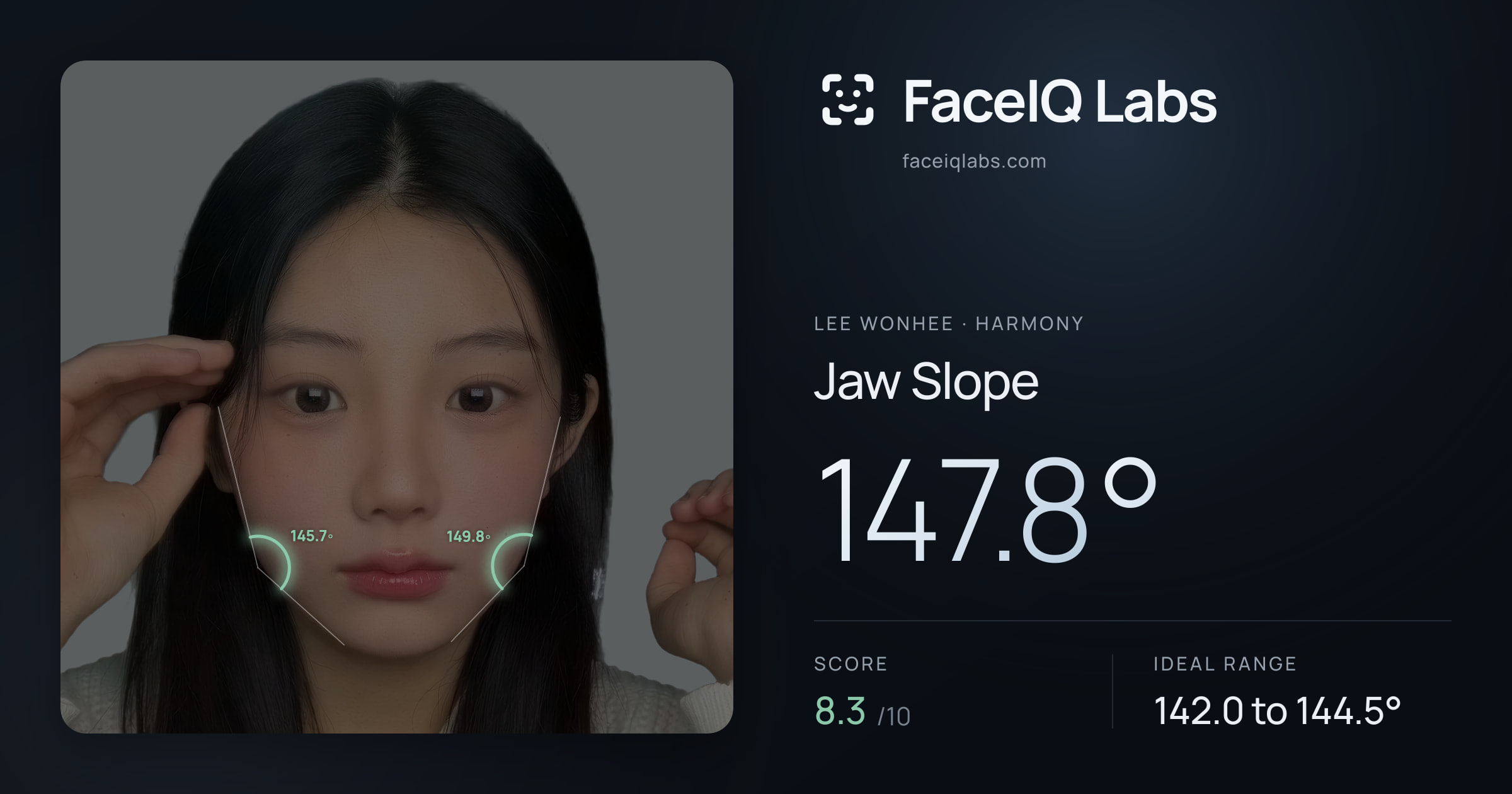 Lee Wonhee Jaw Slope: 147.8°, drawn on the photo