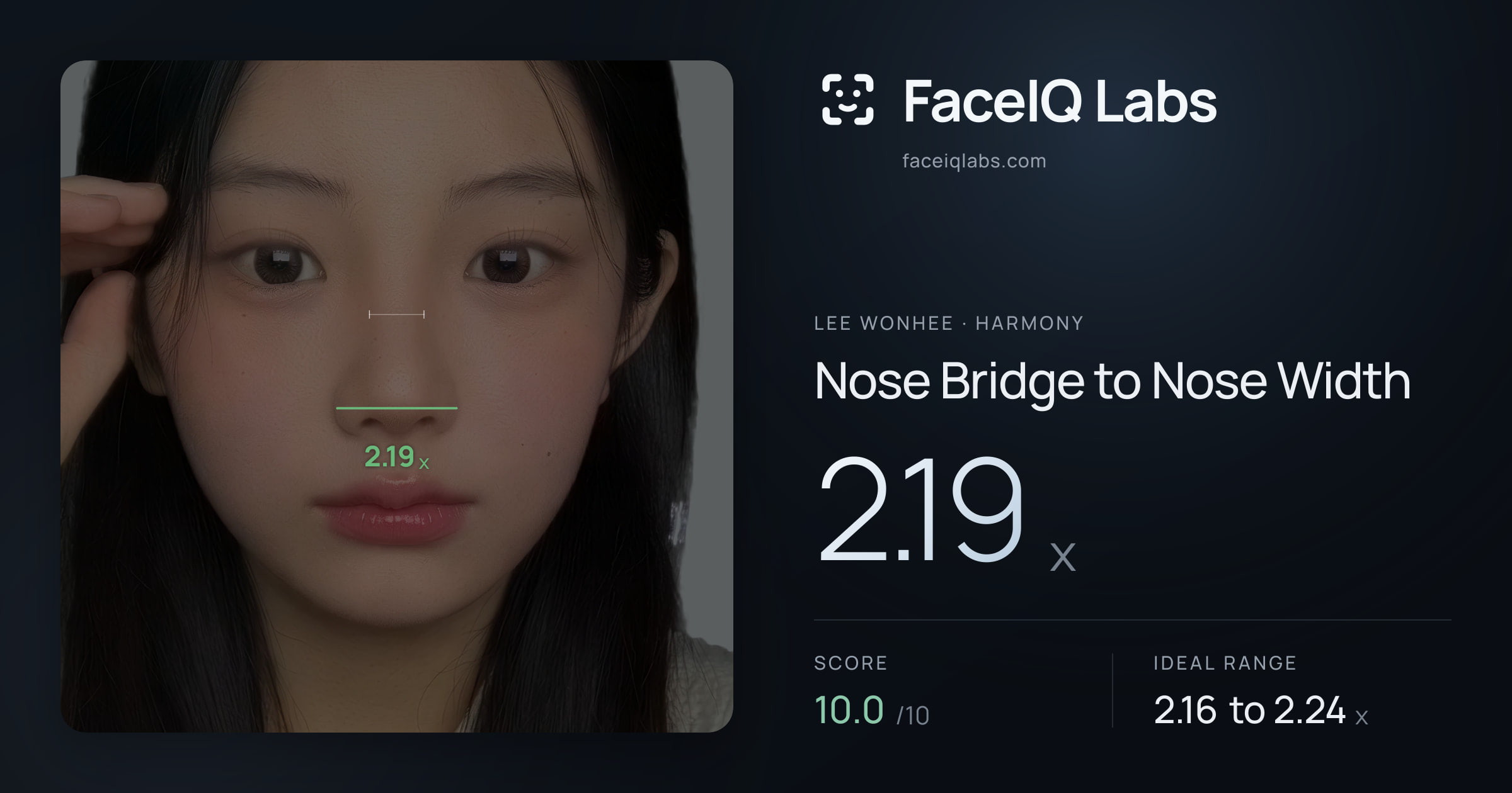 Lee Wonhee Nose Bridge to Nose Width: 2.19x, drawn on the photo
