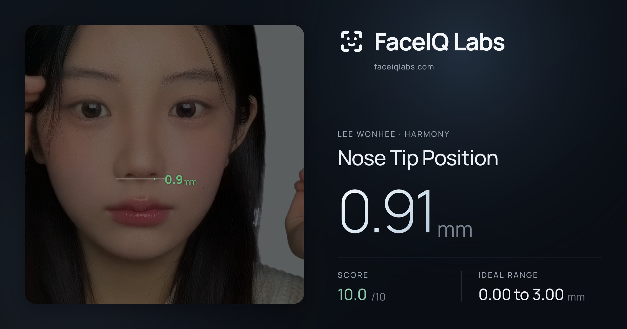 Lee Wonhee Nose Tip Position: 0.91mm, drawn on the photo