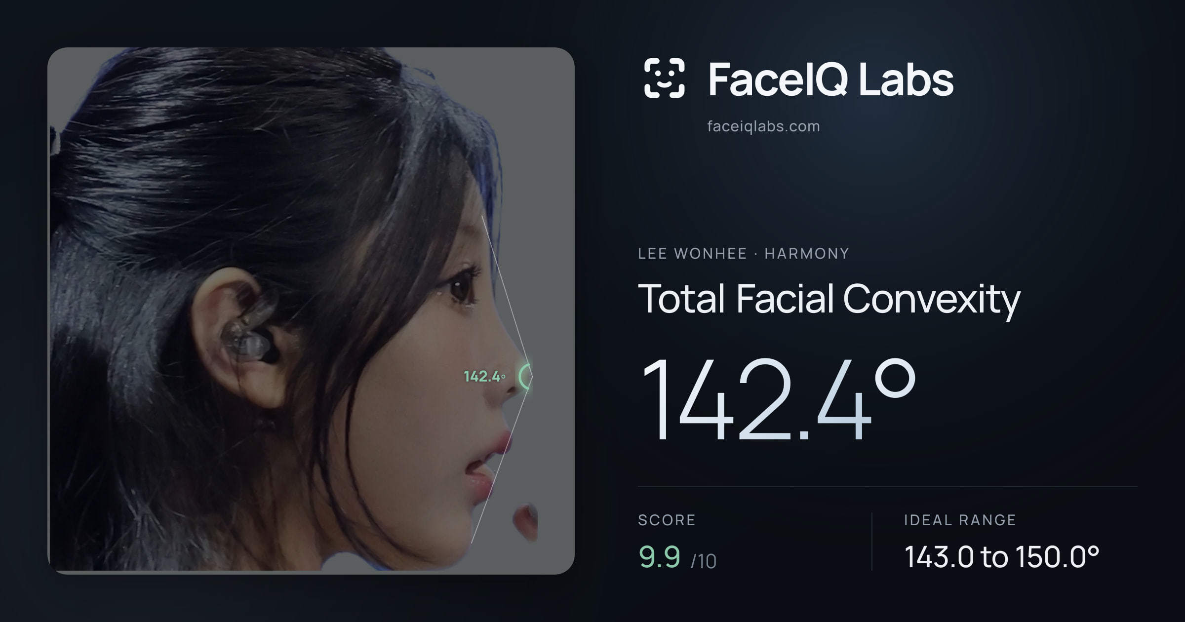 Lee Wonhee Total Facial Convexity: 142.4°, drawn on the photo