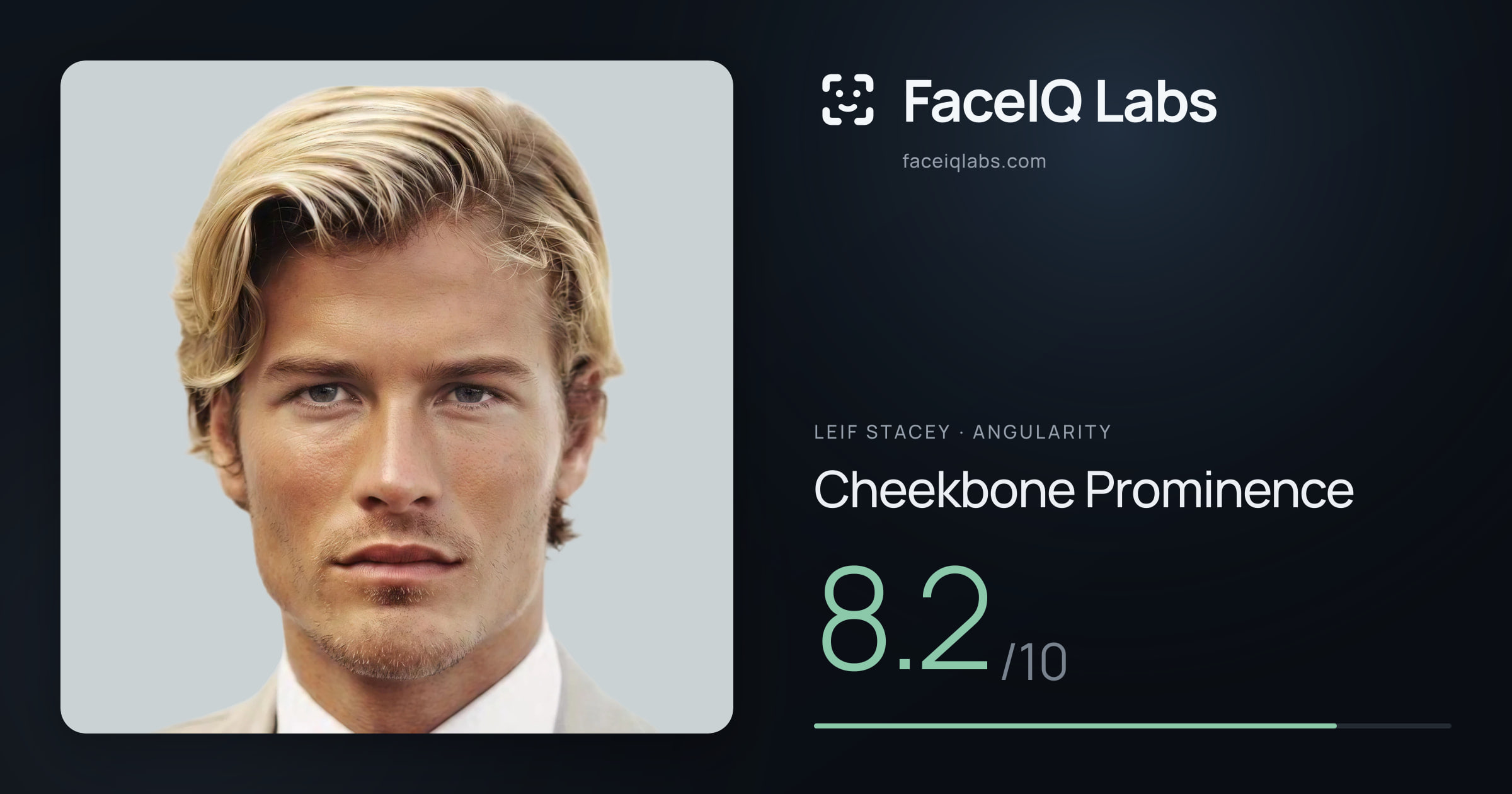 Leif Stacey Cheekbone Prominence: 8.2/10, drawn on the photo
