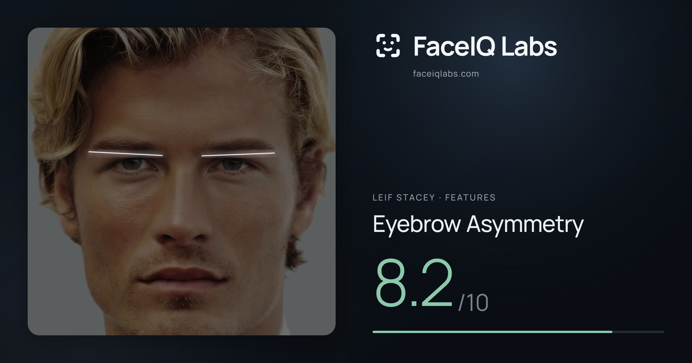 Leif Stacey Eyebrow Asymmetry: 8.2/10, drawn on the photo