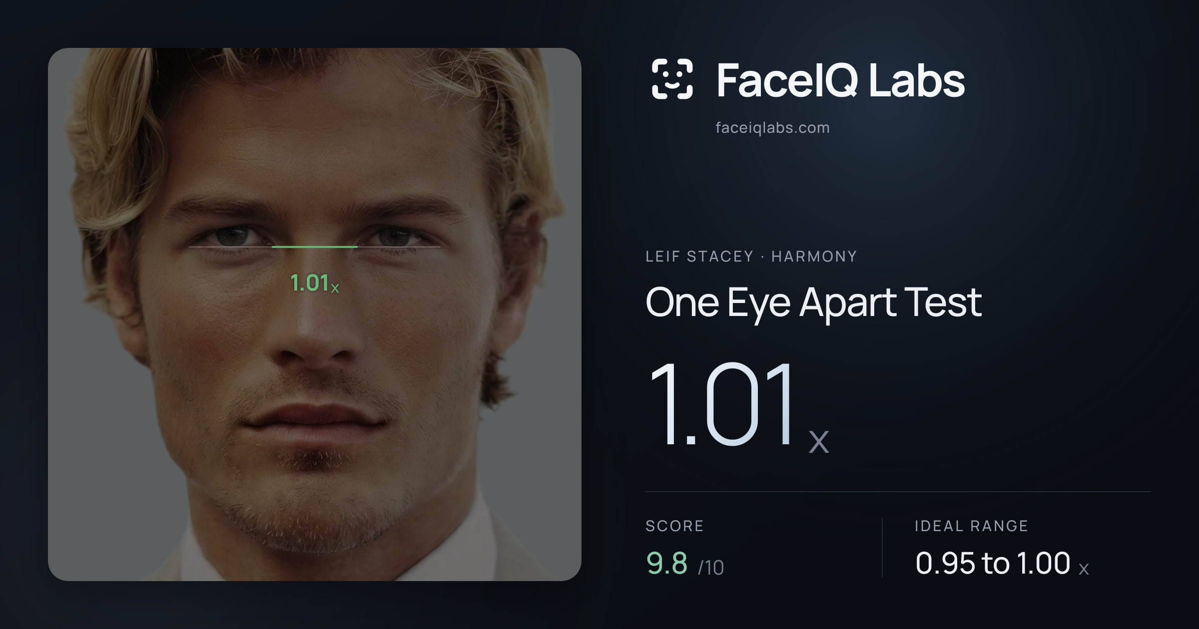 Leif Stacey One Eye Apart Test: 1.01x, drawn on the photo