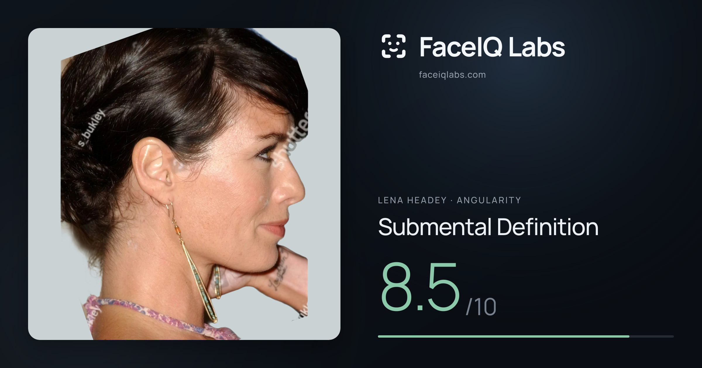Lena Headey Submental Definition: 8.5/10, drawn on the photo