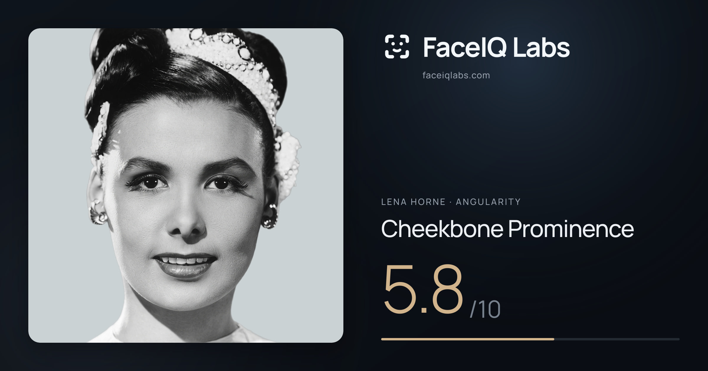 Lena Horne Cheekbone Prominence: 5.8/10, drawn on the photo