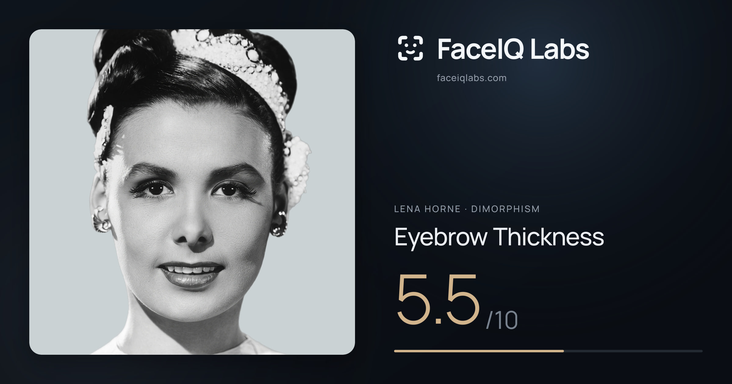 Lena Horne Eyebrow Thickness: 5.5/10, drawn on the photo