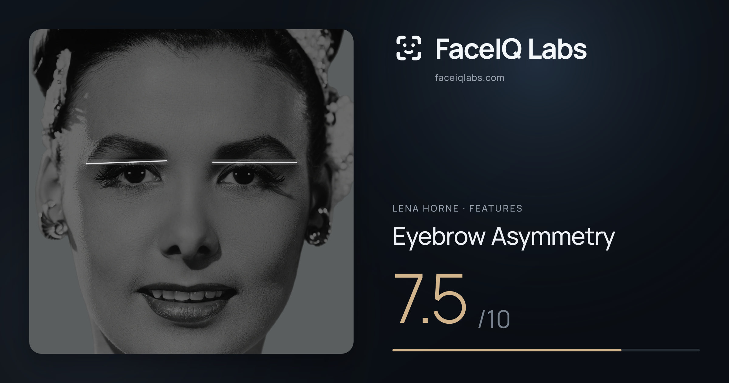 Lena Horne Eyebrow Asymmetry: 7.5/10, drawn on the photo