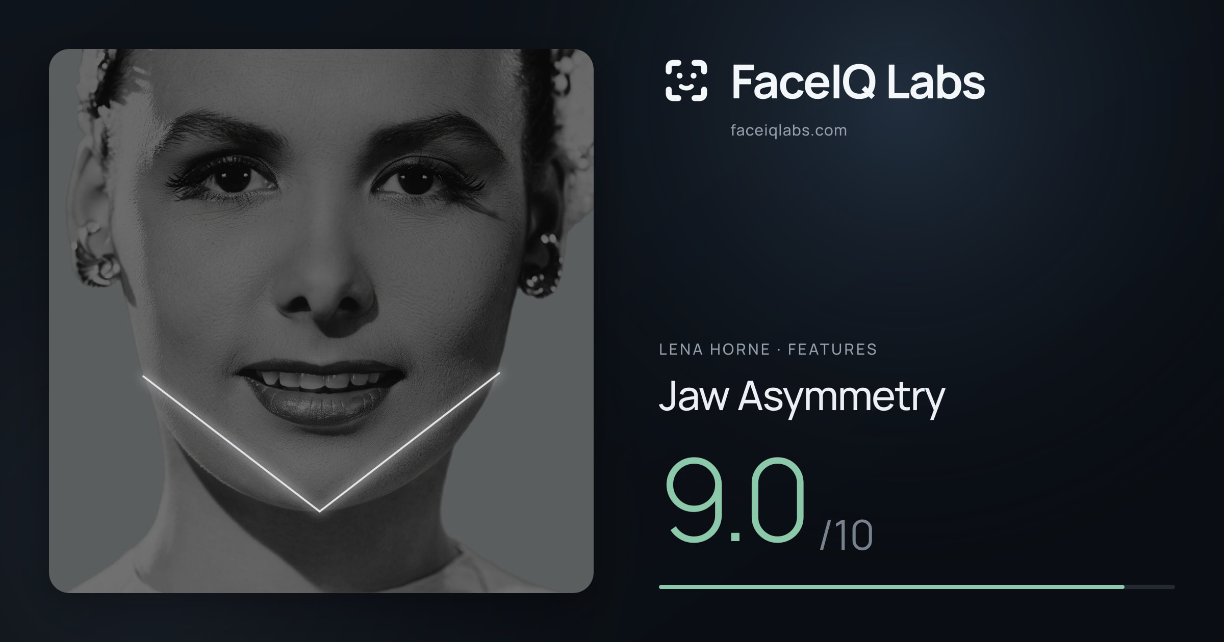 Lena Horne Jaw Asymmetry: 9.0/10, drawn on the photo