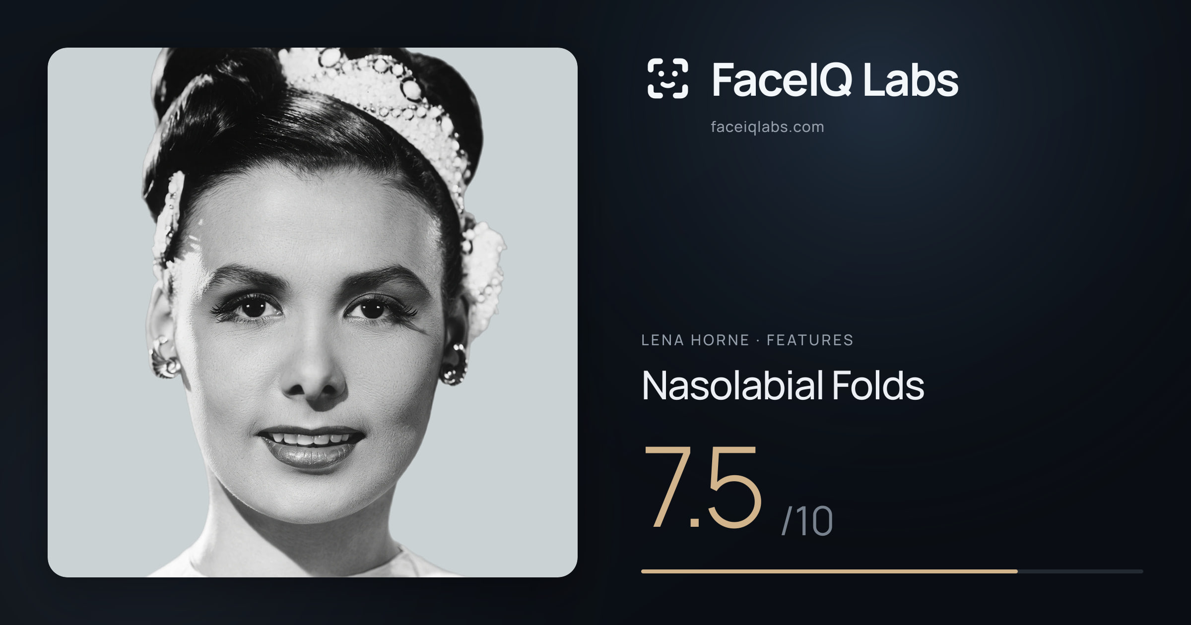 Lena Horne Nasolabial Folds: 7.5/10, drawn on the photo