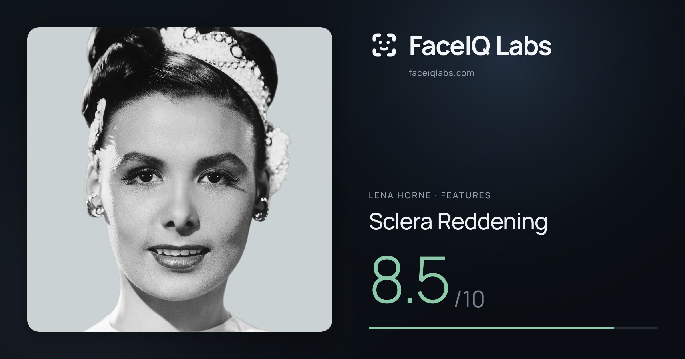 Lena Horne Sclera Reddening: 8.5/10, drawn on the photo