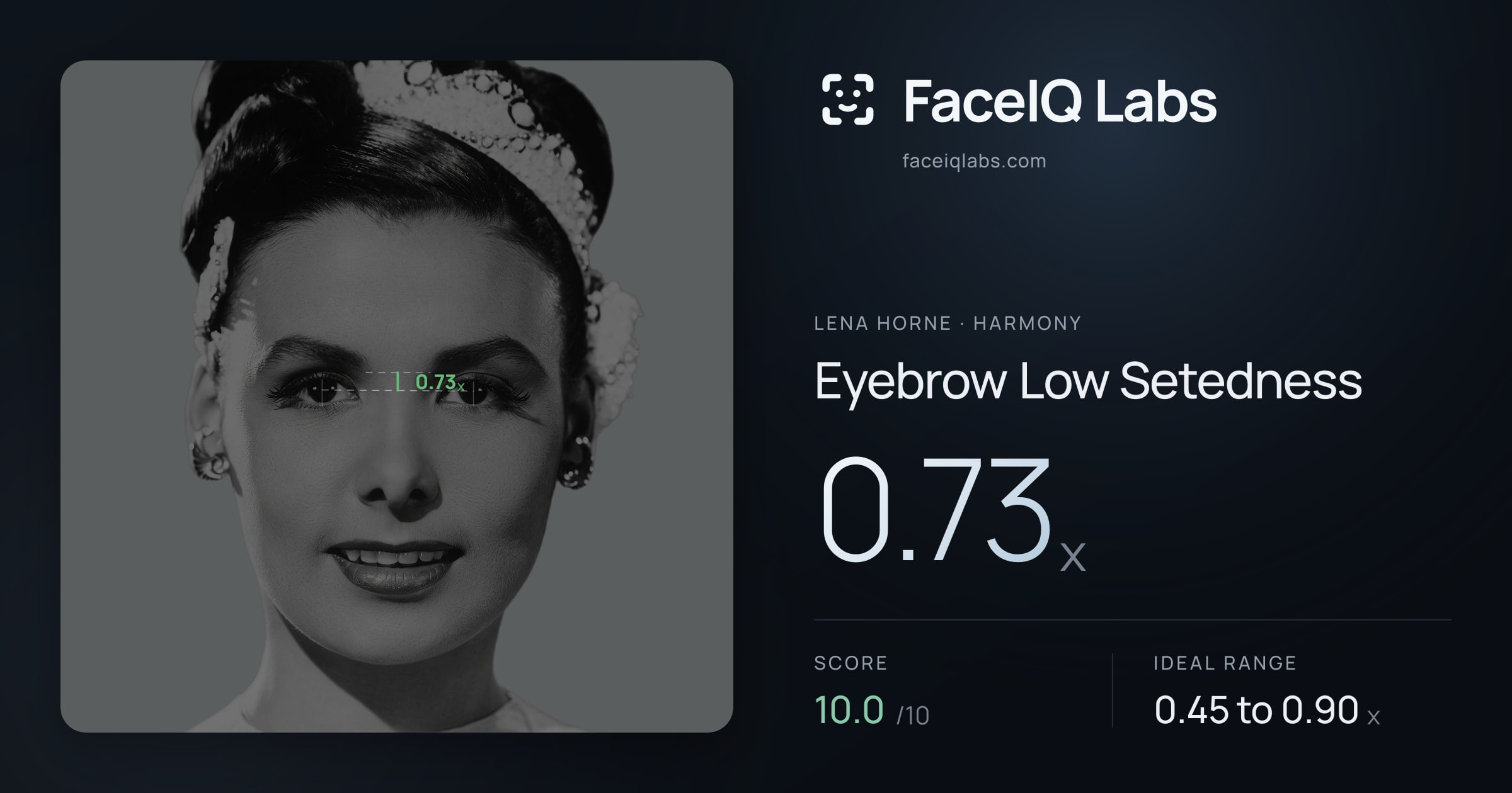 Lena Horne Eyebrow Low Setedness: 0.73x, drawn on the photo