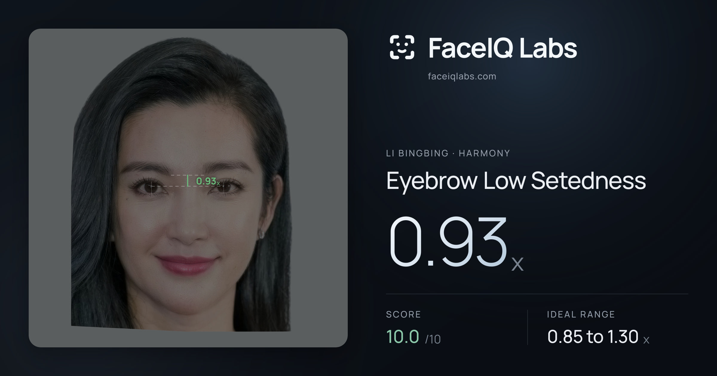Li Bingbing Eyebrow Low Setedness: 0.93x, drawn on the photo