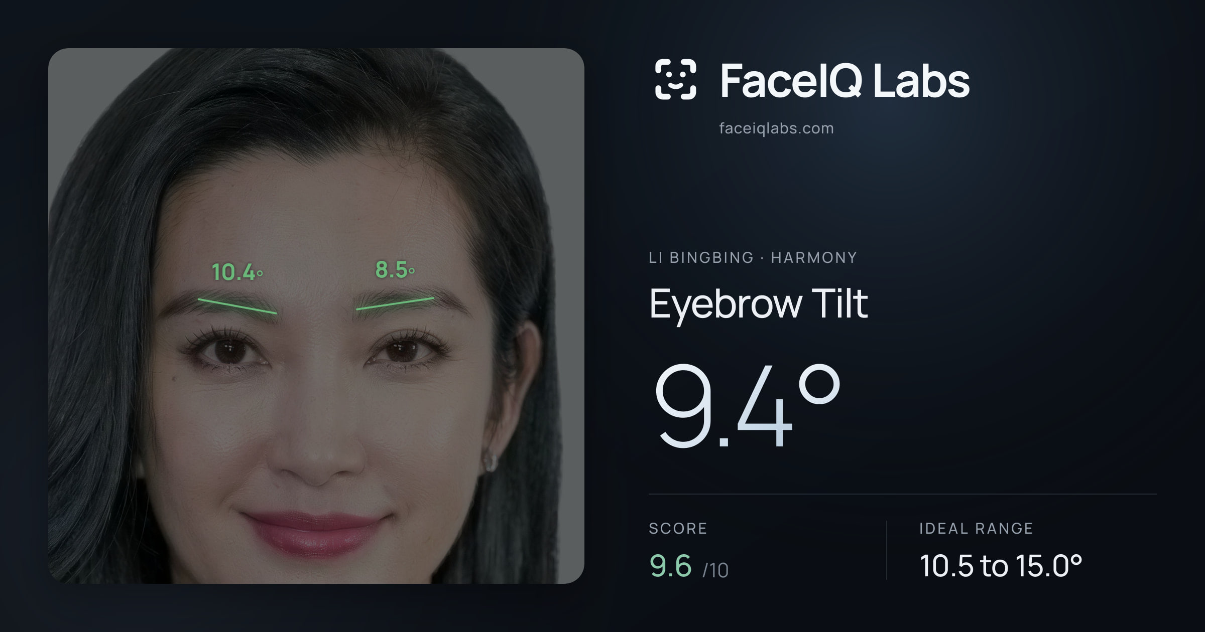 Li Bingbing Eyebrow Tilt: 9.4°, drawn on the photo