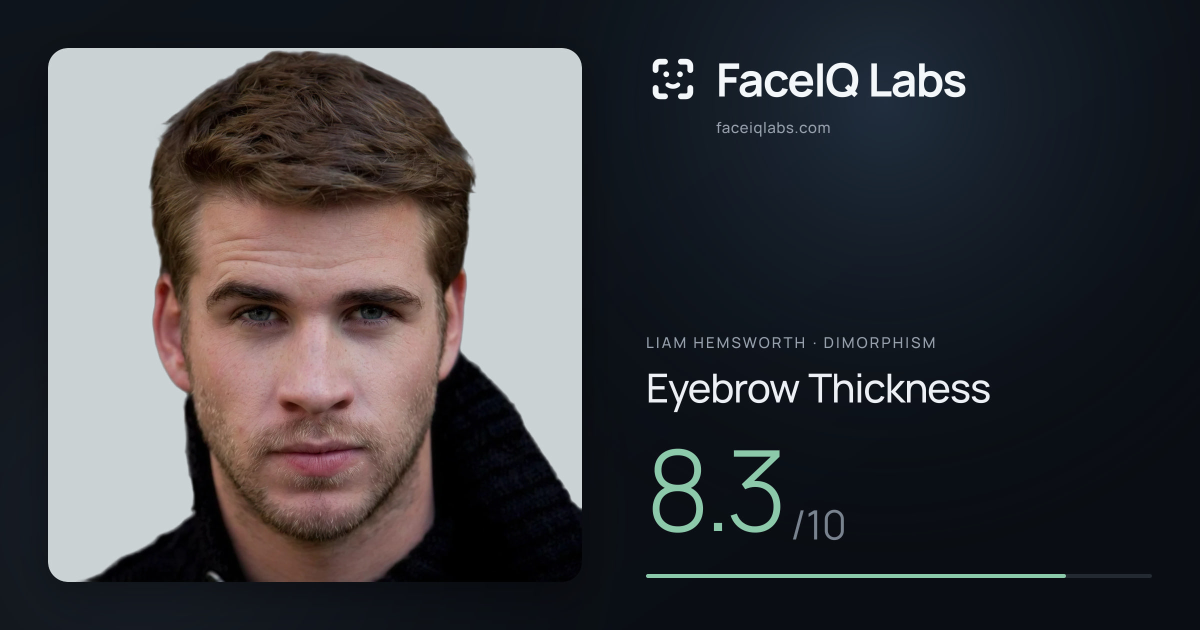 Liam Hemsworth Eyebrow Thickness: 8.3/10, drawn on the photo