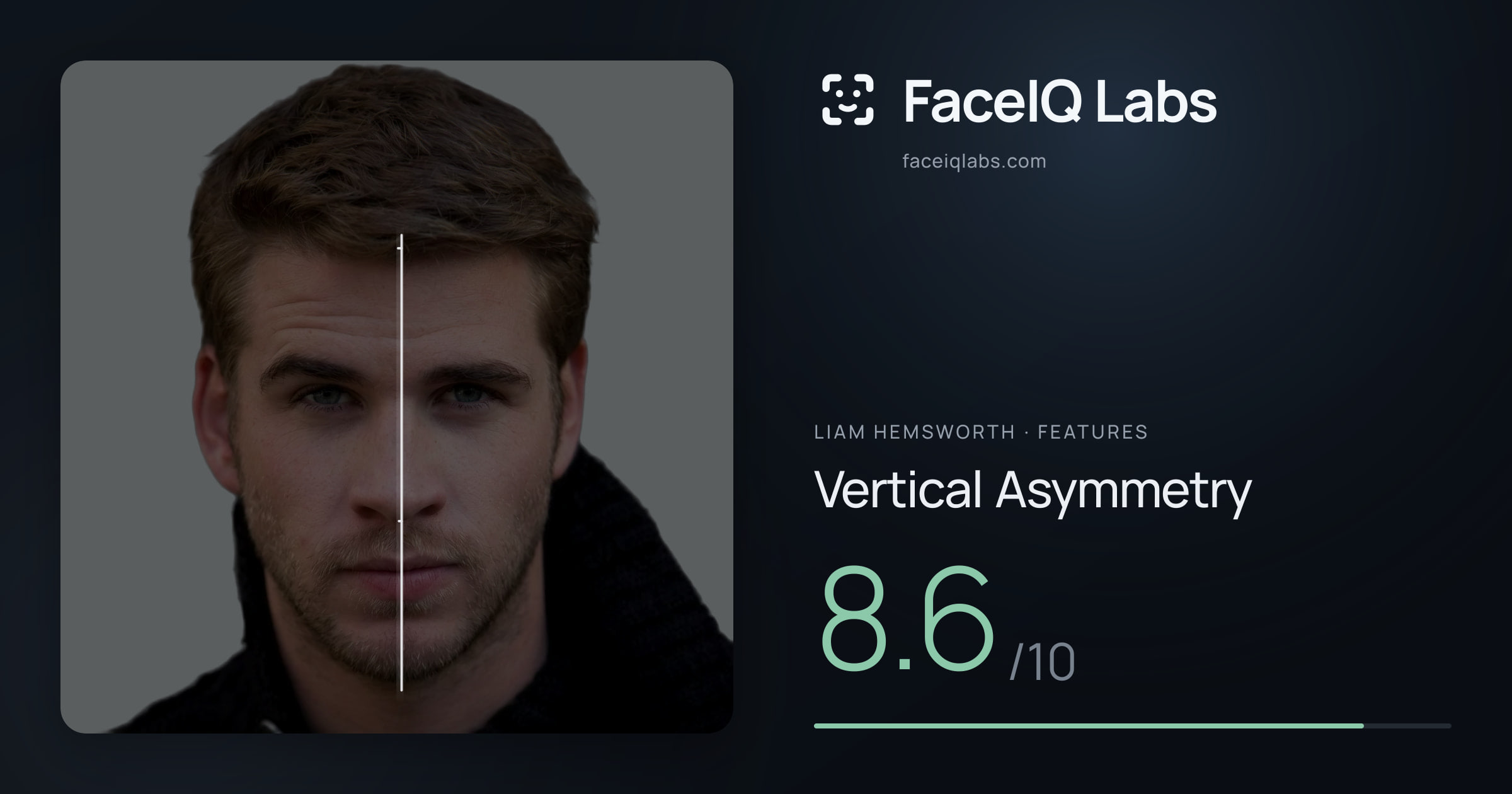 Liam Hemsworth Vertical Asymmetry: 8.6/10, drawn on the photo