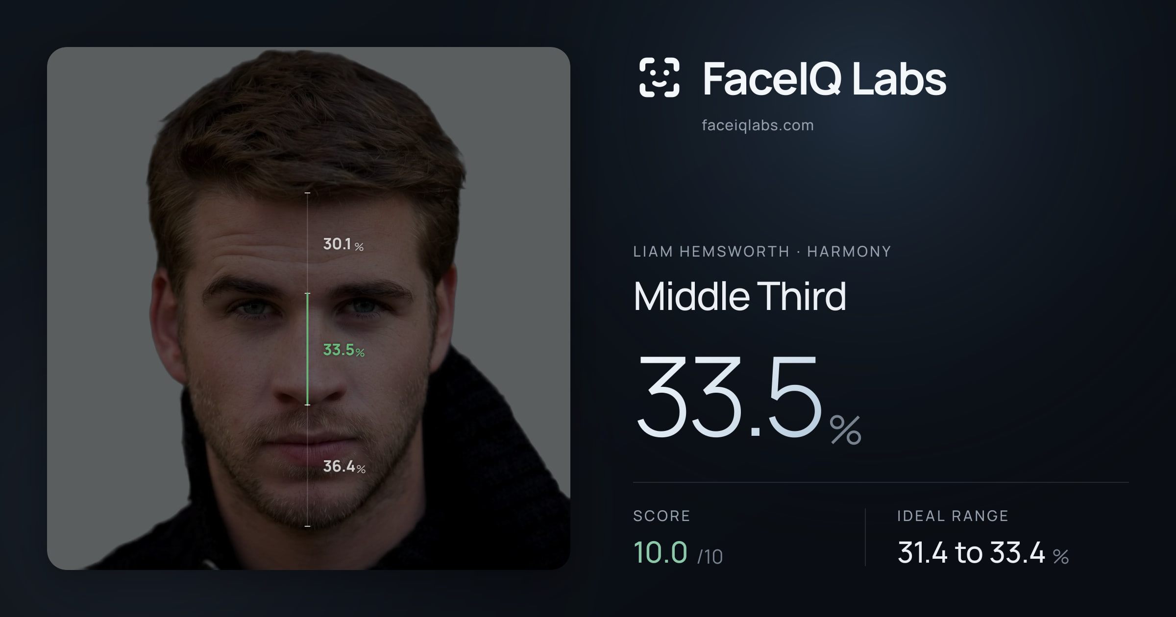 Liam Hemsworth Middle Third: 33.5%, drawn on the photo
