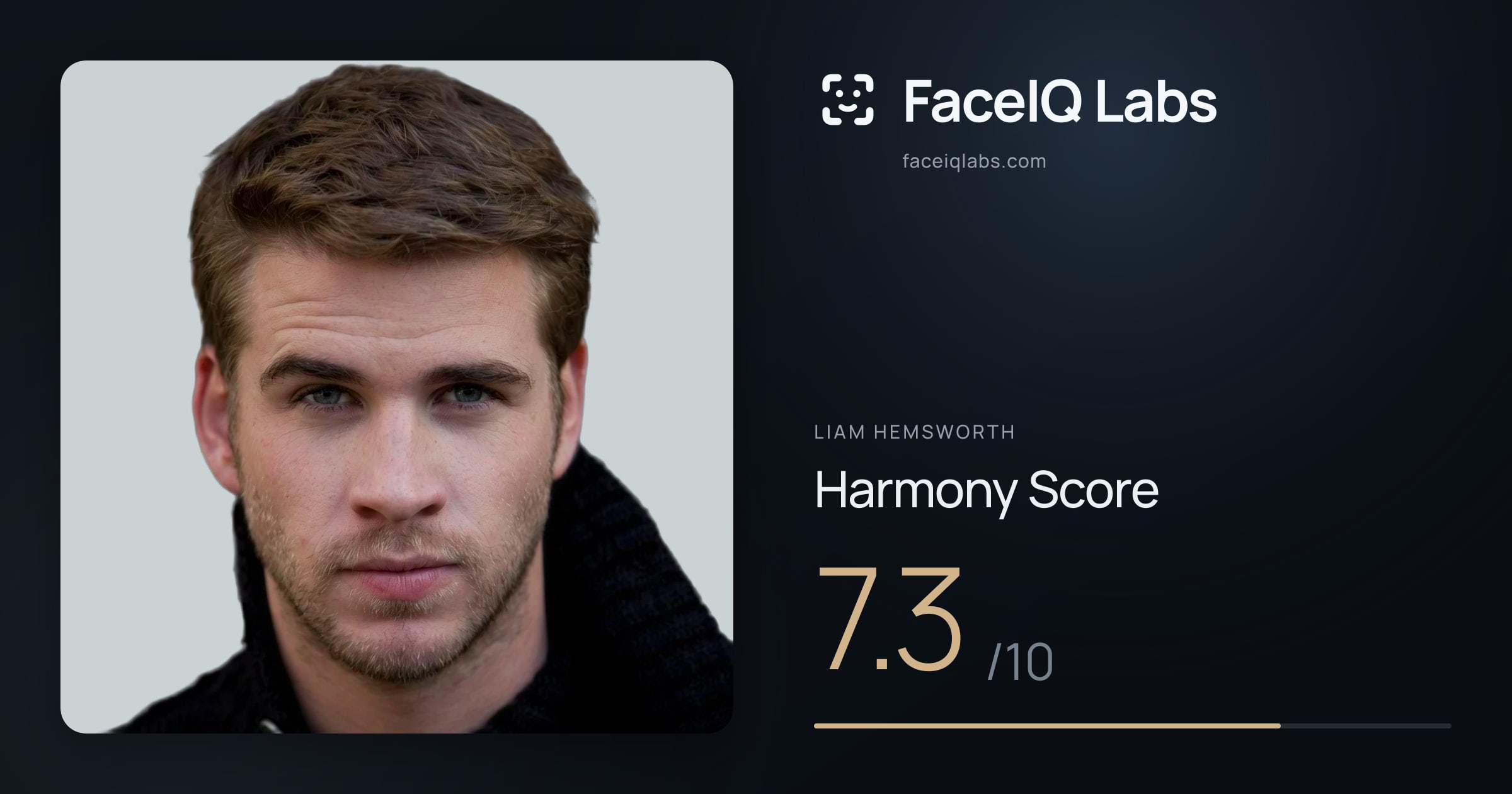 Liam Hemsworth Harmony: 7.3/10, with each ratio's score