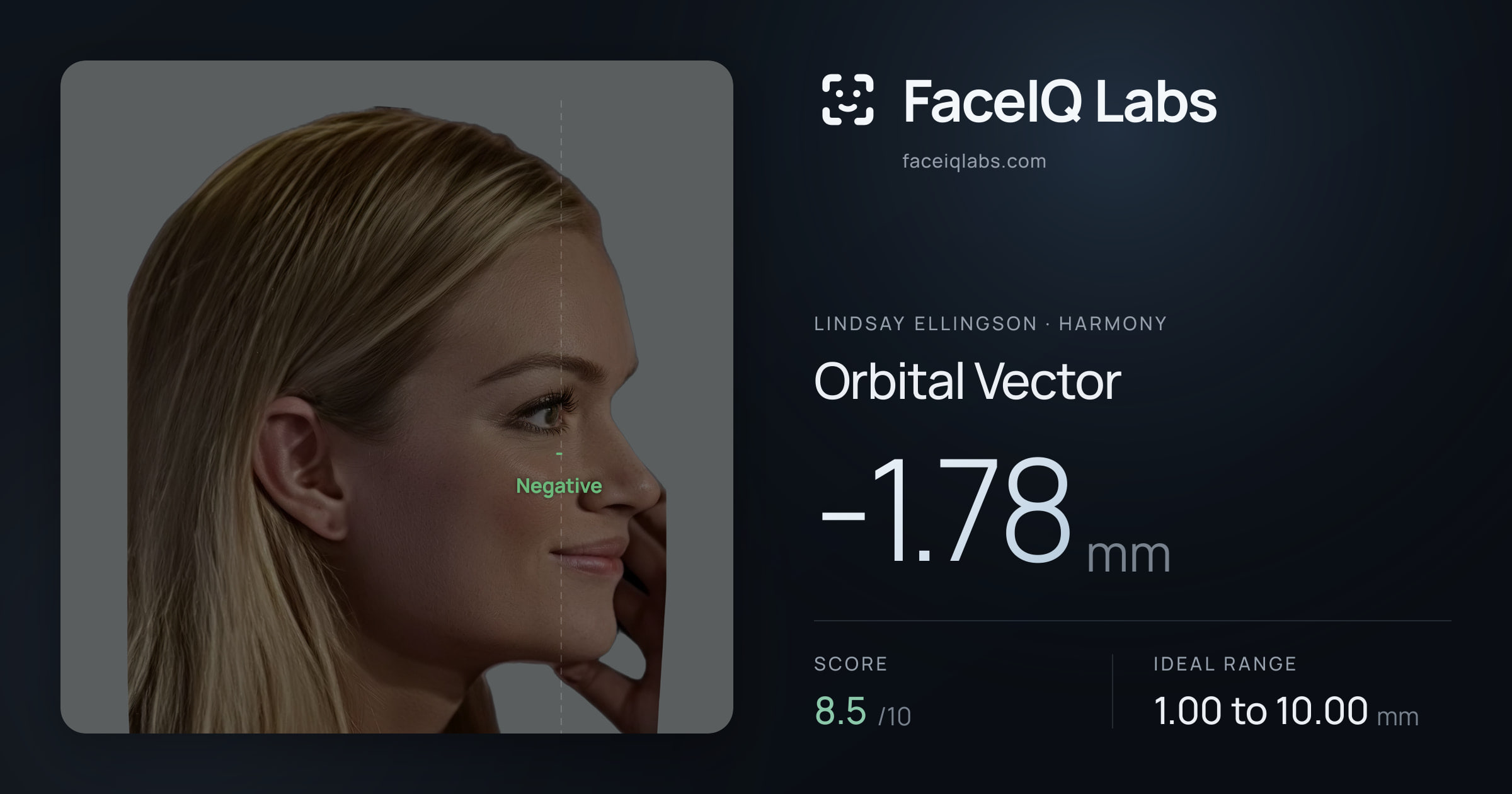 Lindsay Ellingson Orbital Vector: -1.78mm, drawn on the photo
