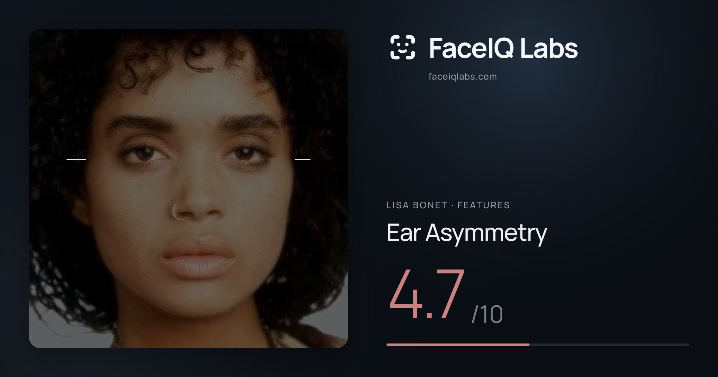 Lisa Bonet Ear Asymmetry: 4.7/10, drawn on the photo