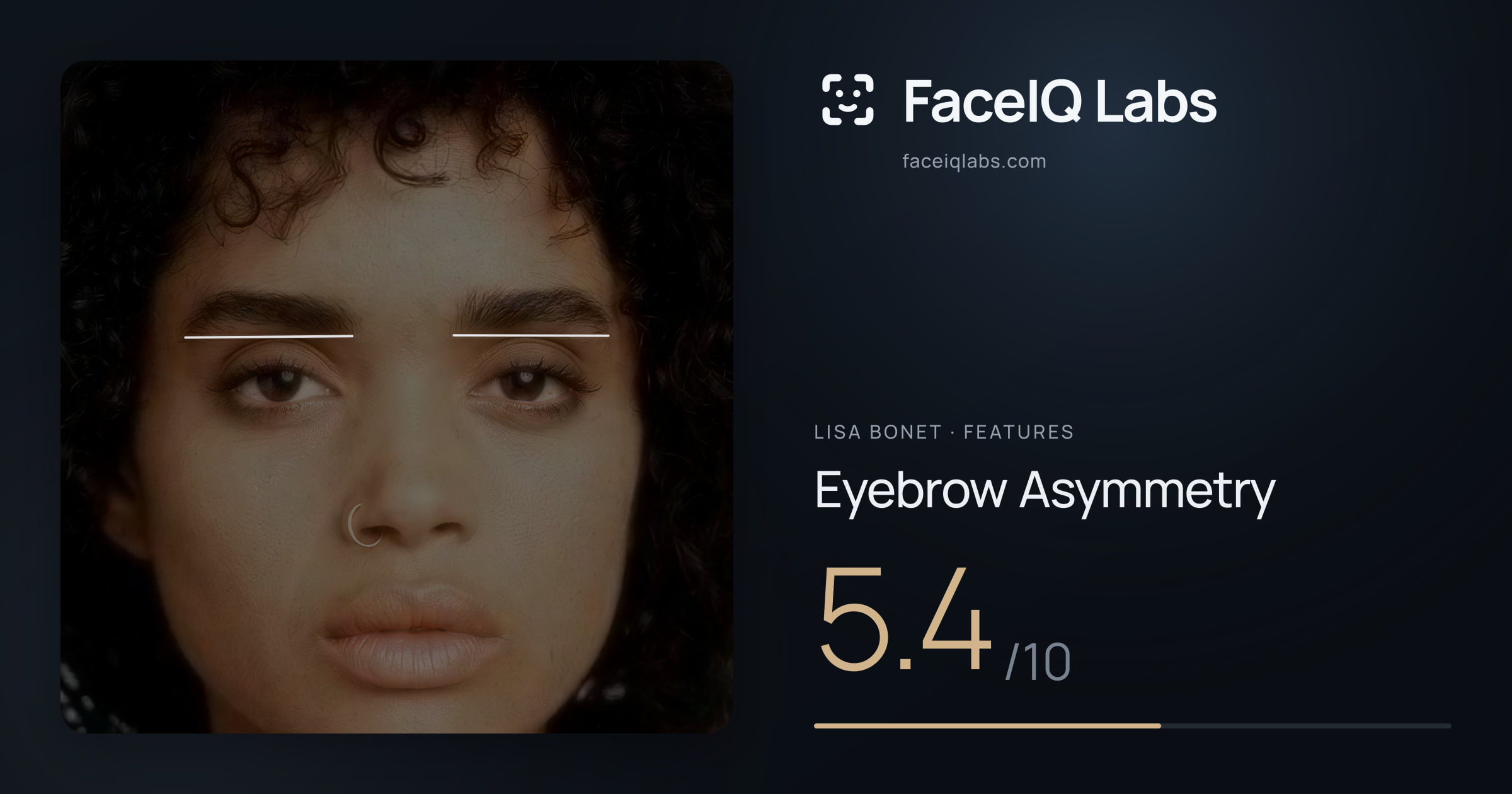 Lisa Bonet Eyebrow Asymmetry: 5.4/10, drawn on the photo