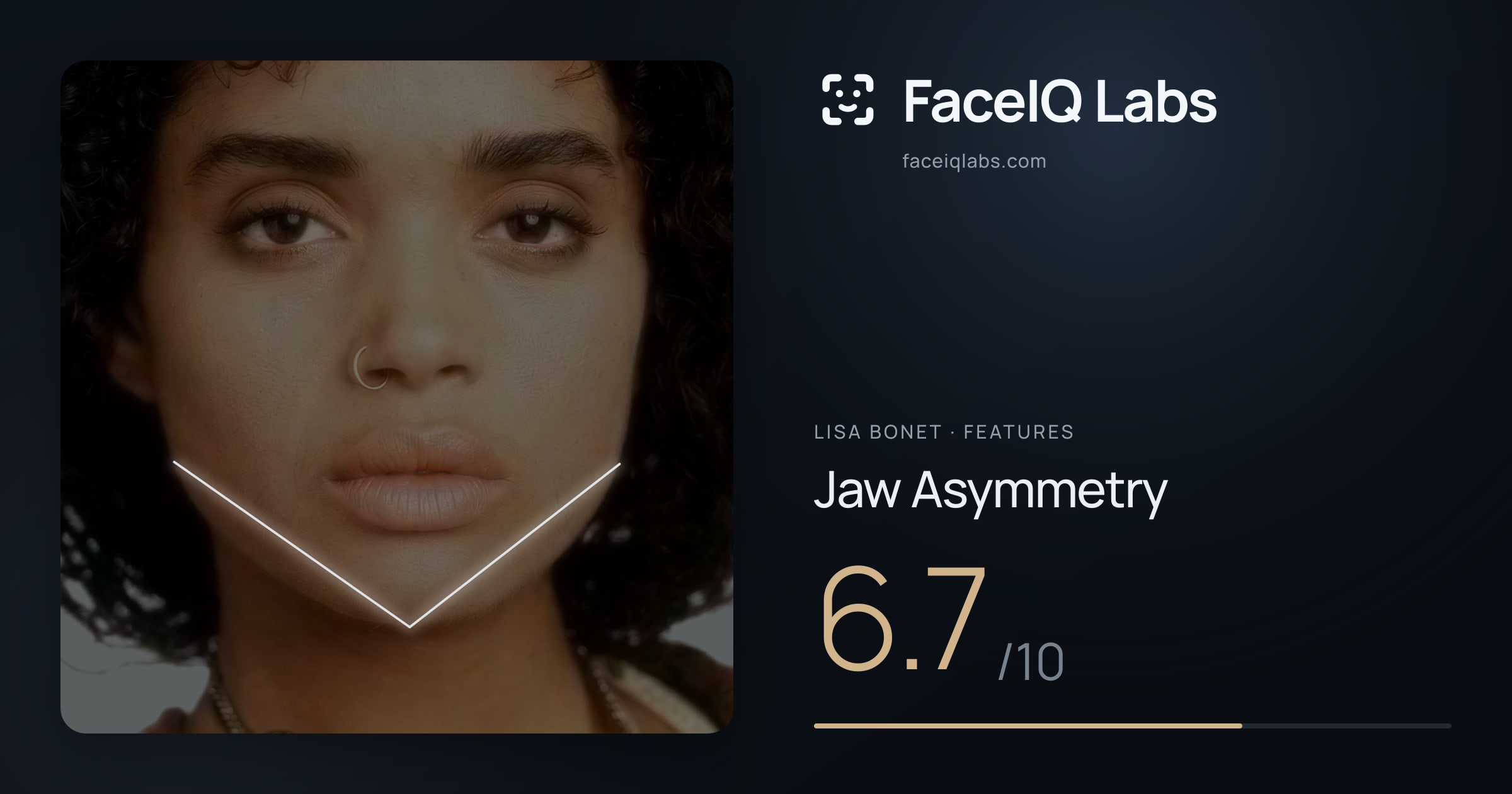 Lisa Bonet Jaw Asymmetry: 6.7/10, drawn on the photo