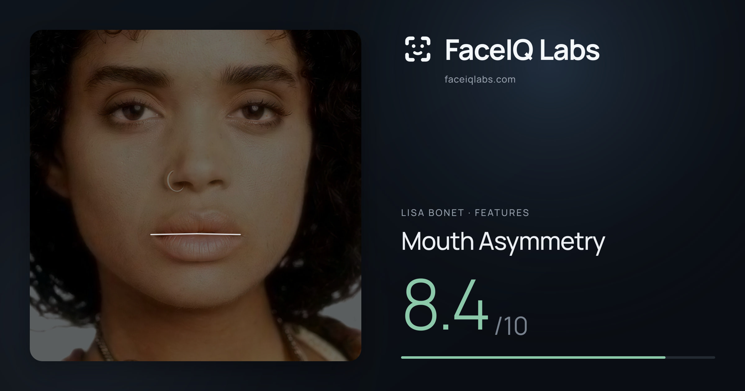 Lisa Bonet Mouth Asymmetry: 8.4/10, drawn on the photo
