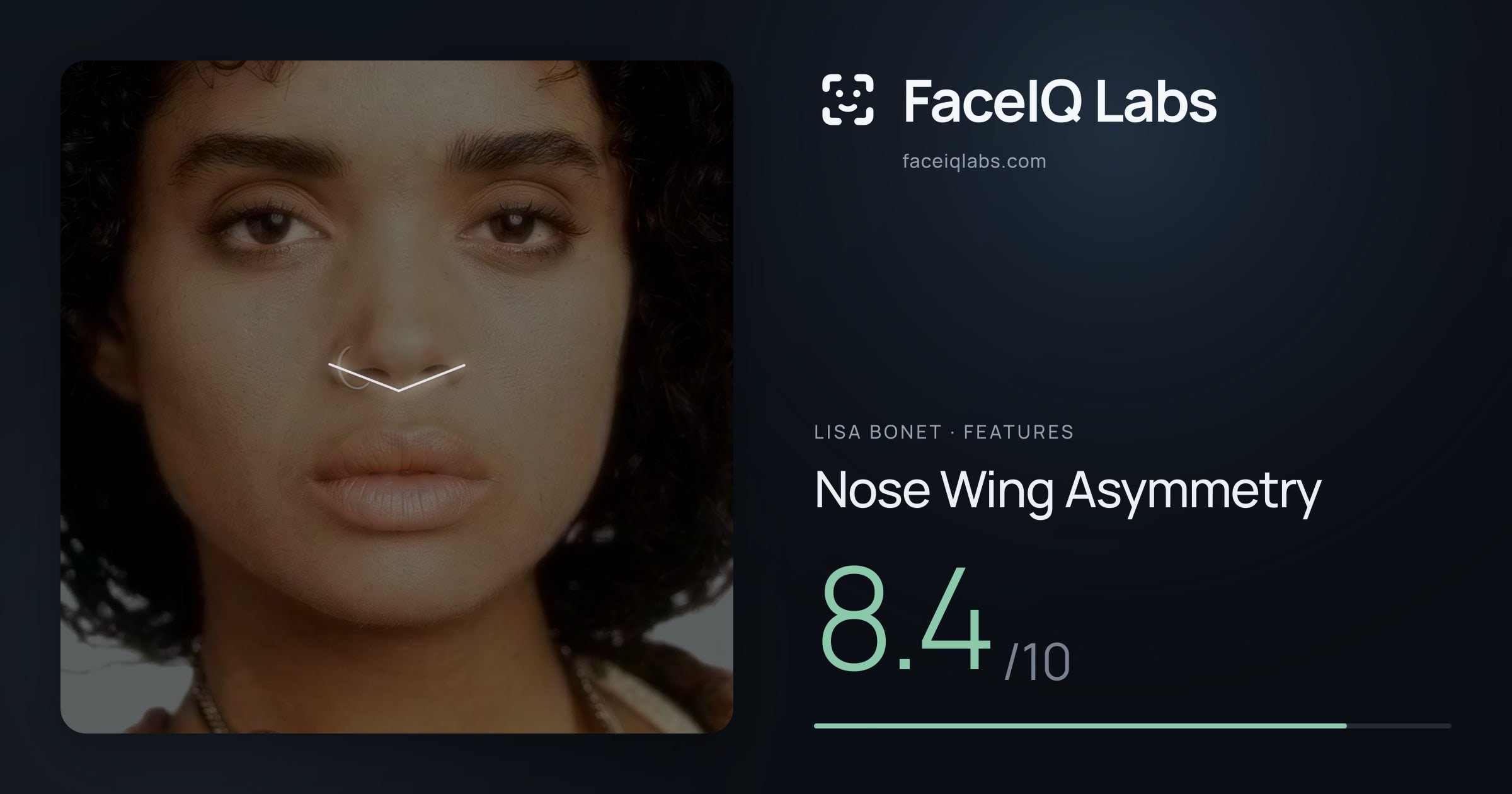 Lisa Bonet Nose Wing Asymmetry: 8.4/10, drawn on the photo