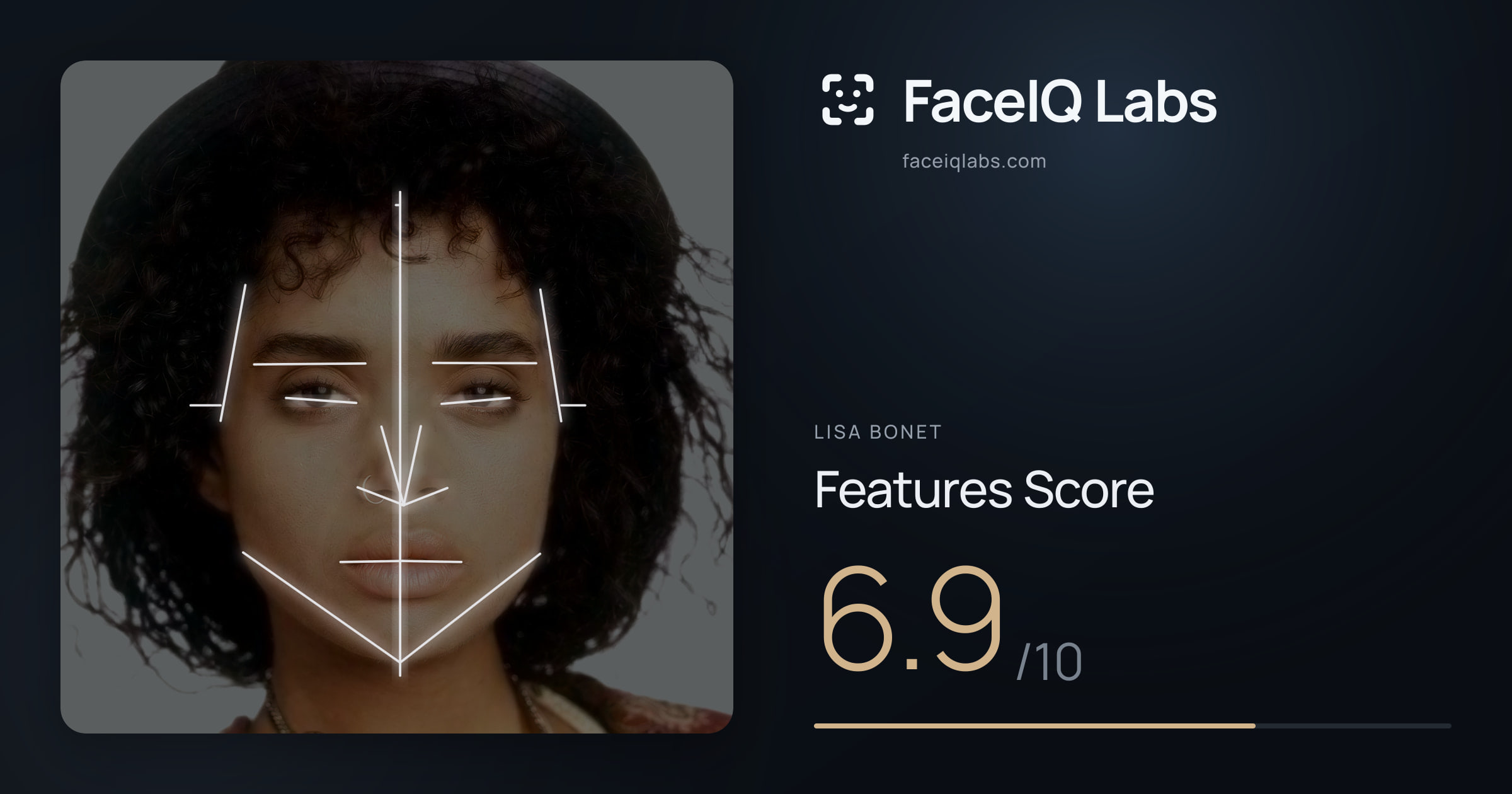Lisa Bonet Features: 6.9/10, with each assessment drawn on the photo