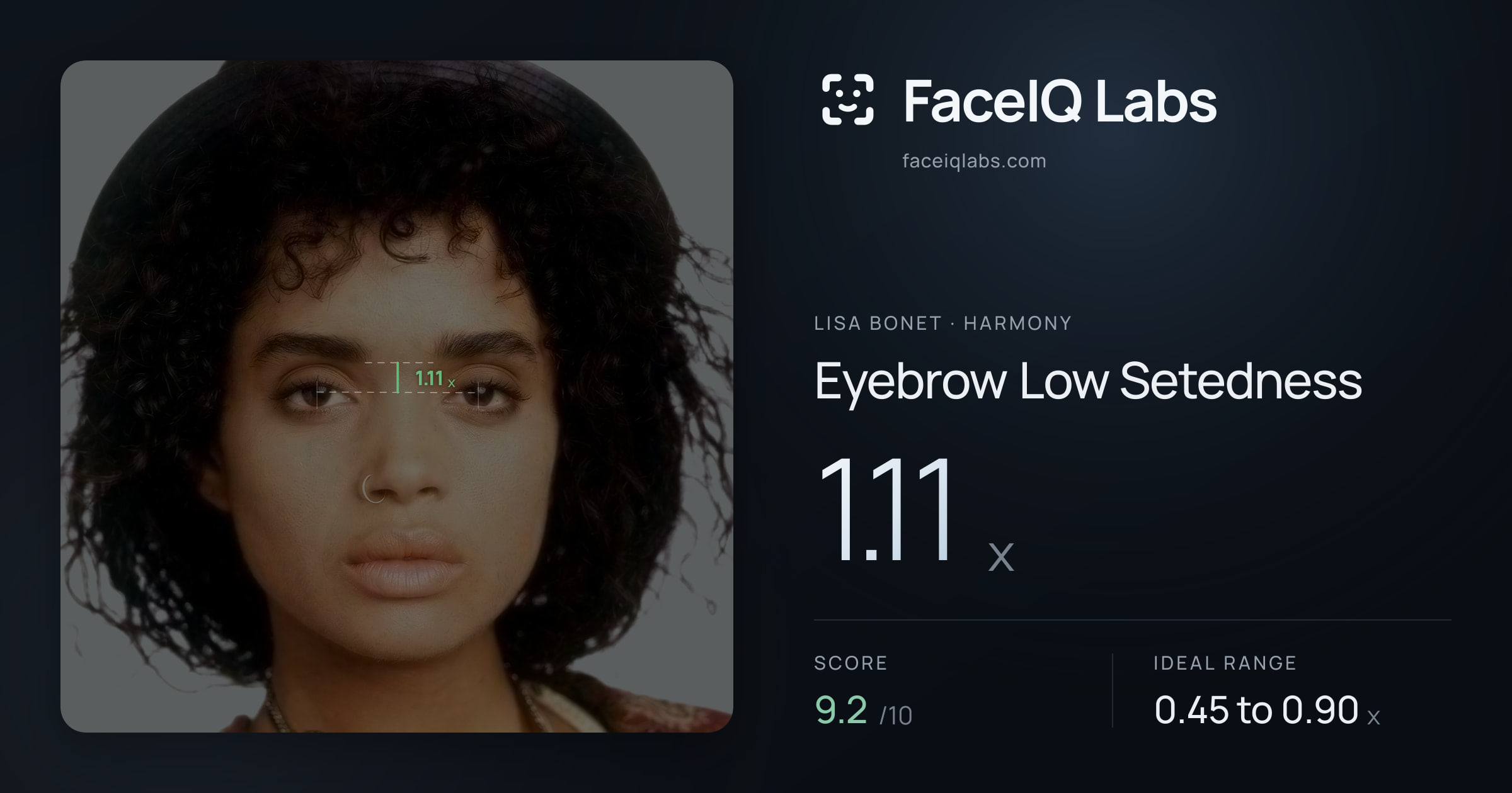 Lisa Bonet Eyebrow Low Setedness: 1.11x, drawn on the photo