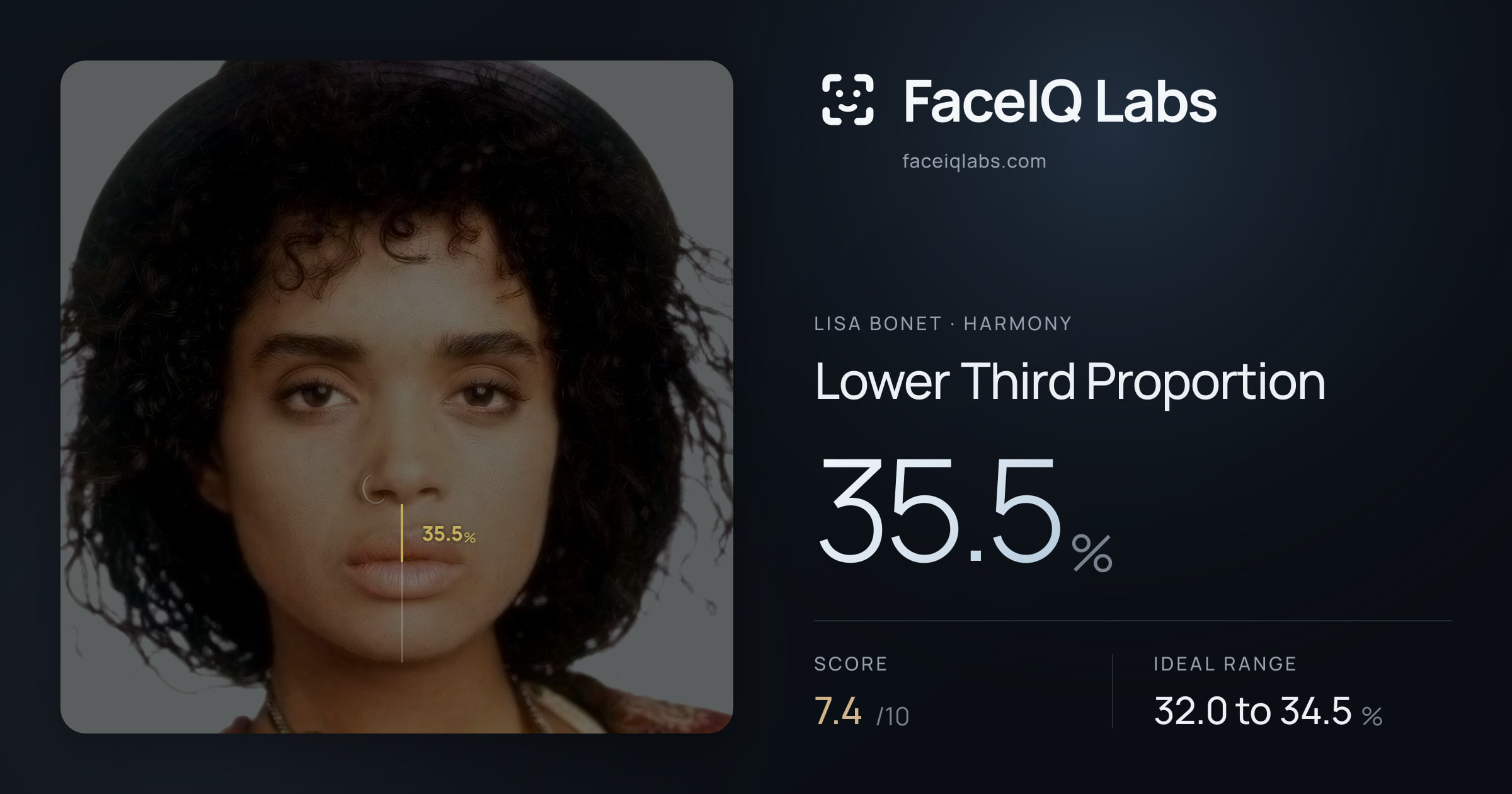Lisa Bonet Lower Third Proportion: 35.5%, drawn on the photo