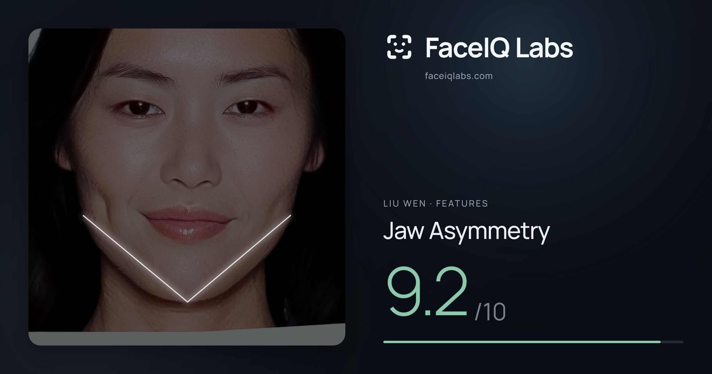 Liu Wen Jaw Asymmetry: 9.2/10, drawn on the photo