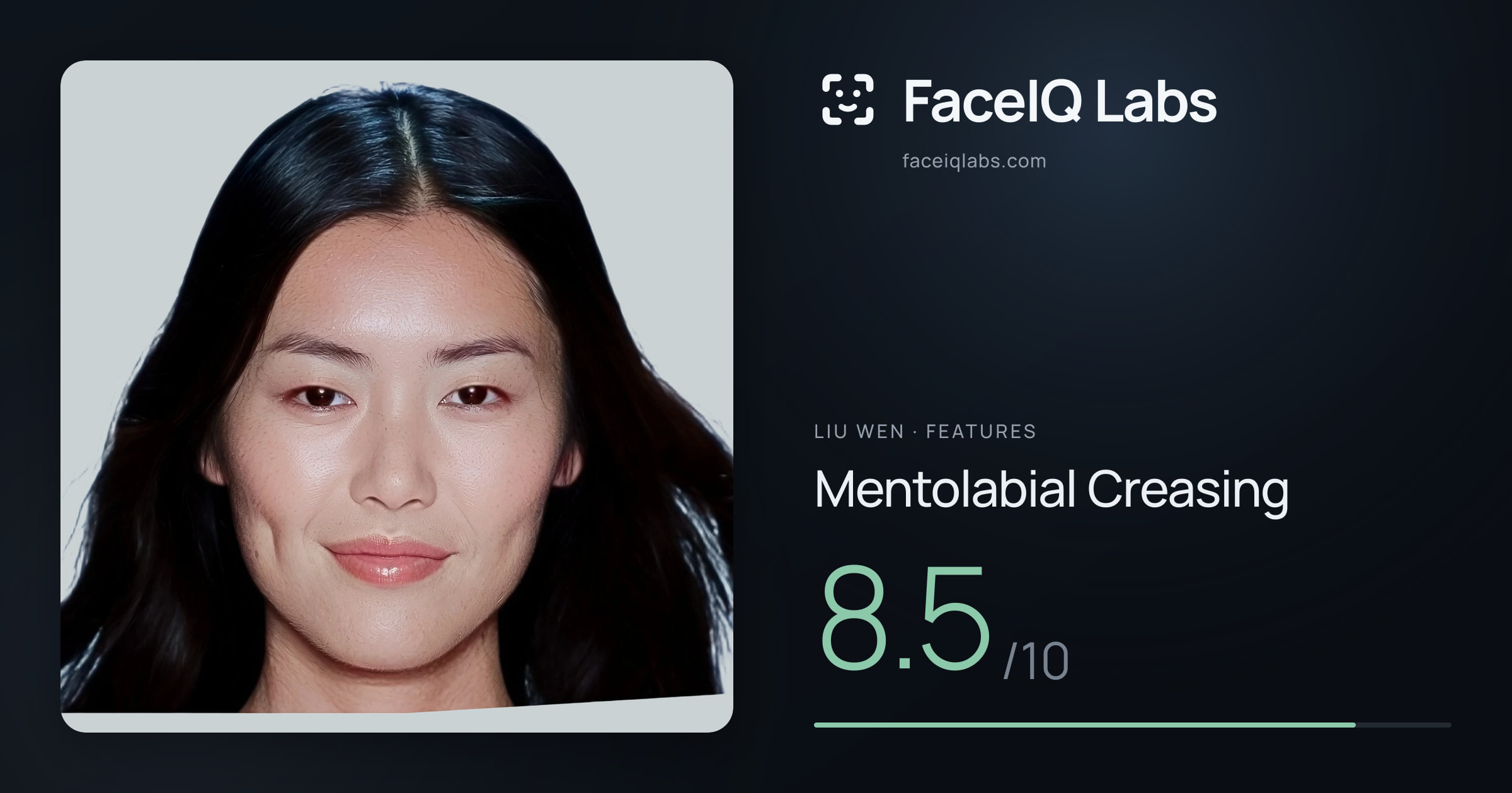 Liu Wen Mentolabial Creasing: 8.5/10, drawn on the photo