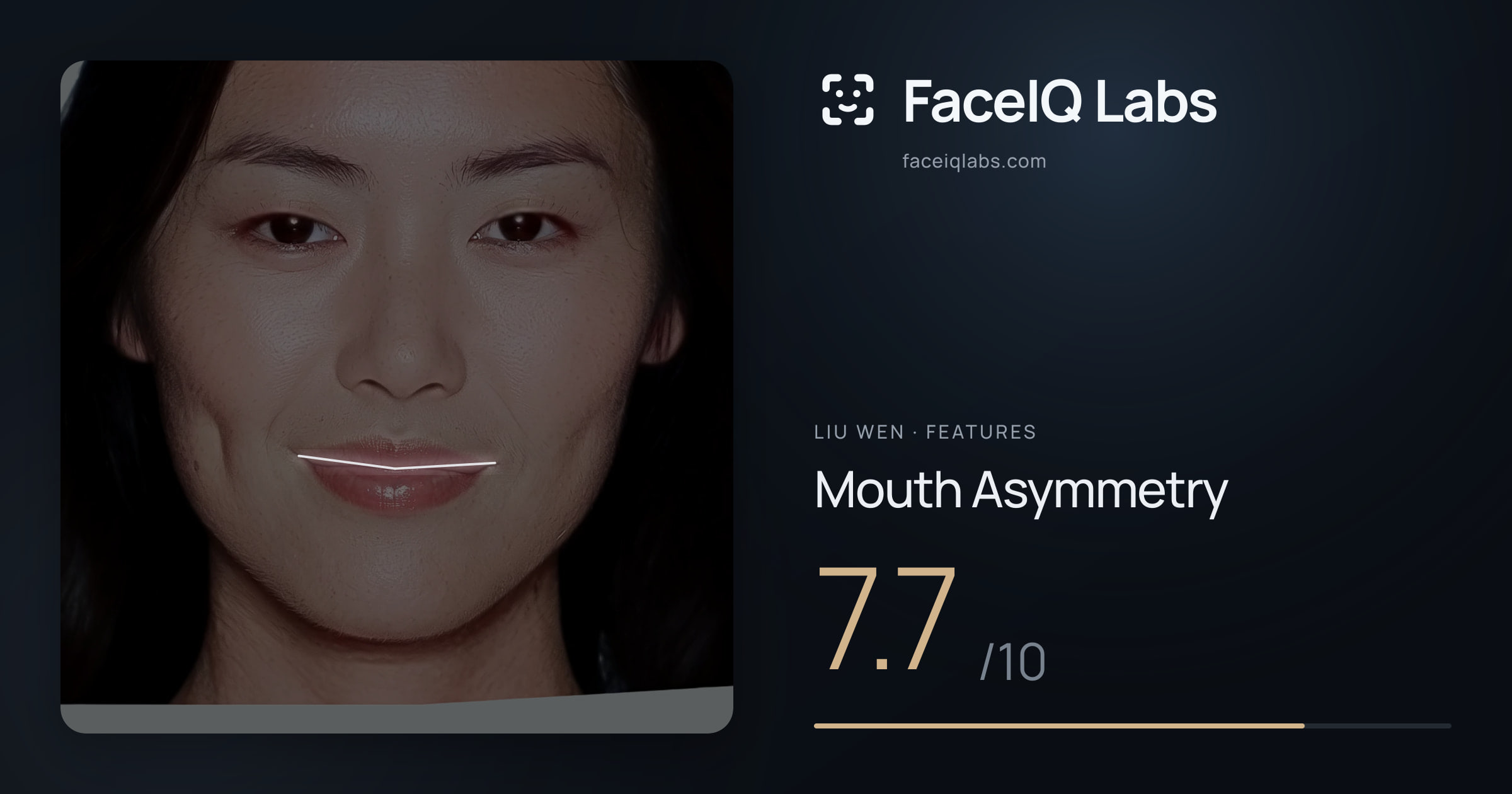 Liu Wen Mouth Asymmetry: 7.7/10, drawn on the photo