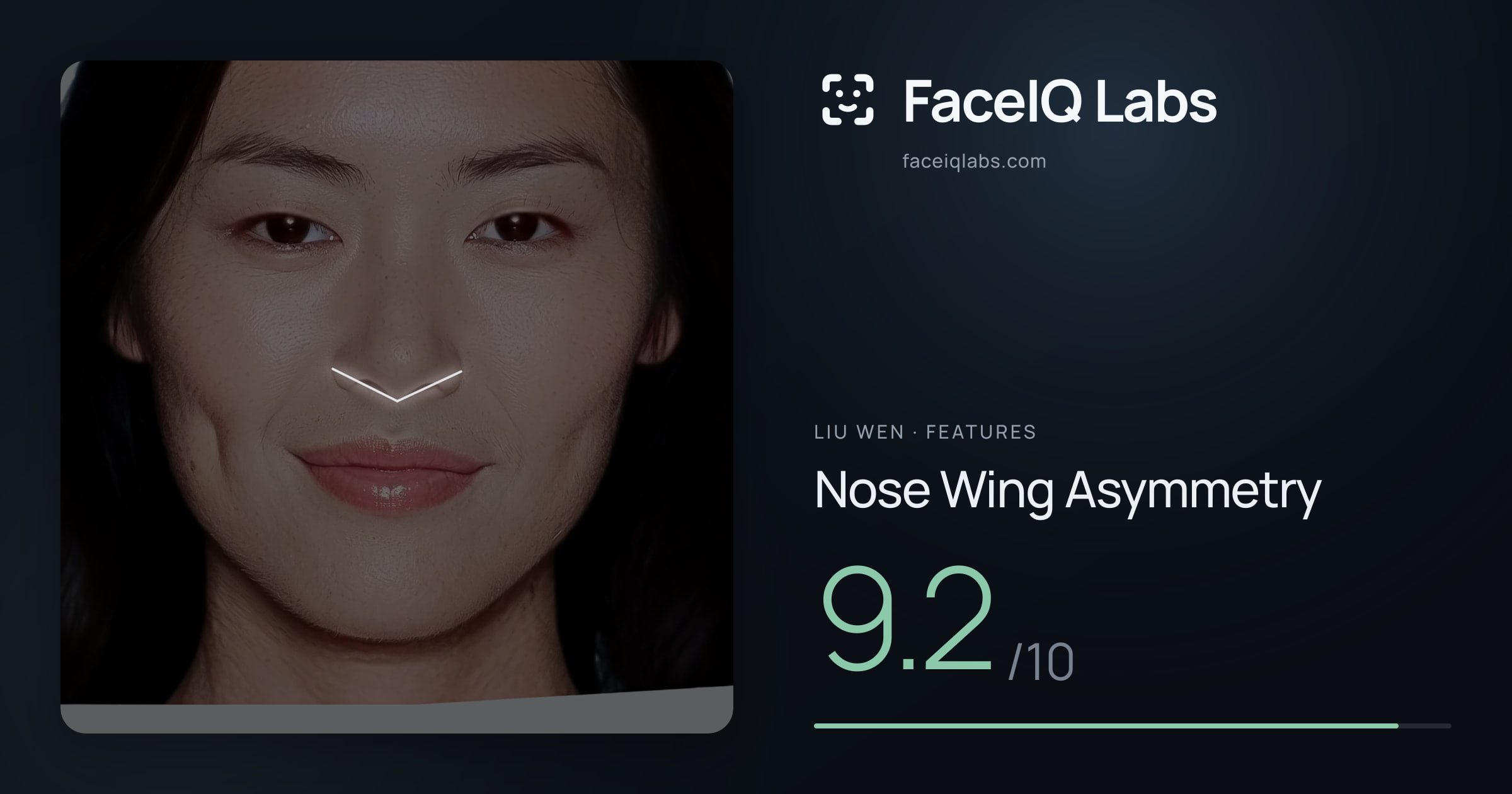 Liu Wen Nose Wing Asymmetry: 9.2/10, drawn on the photo
