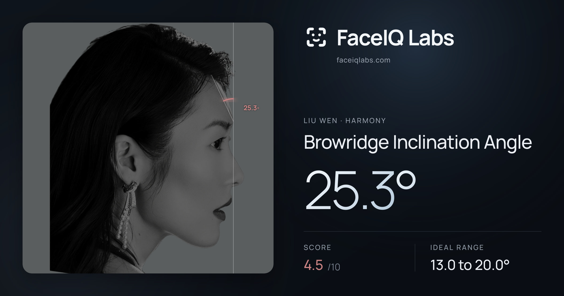 Liu Wen Browridge Inclination Angle: 25.3°, drawn on the photo