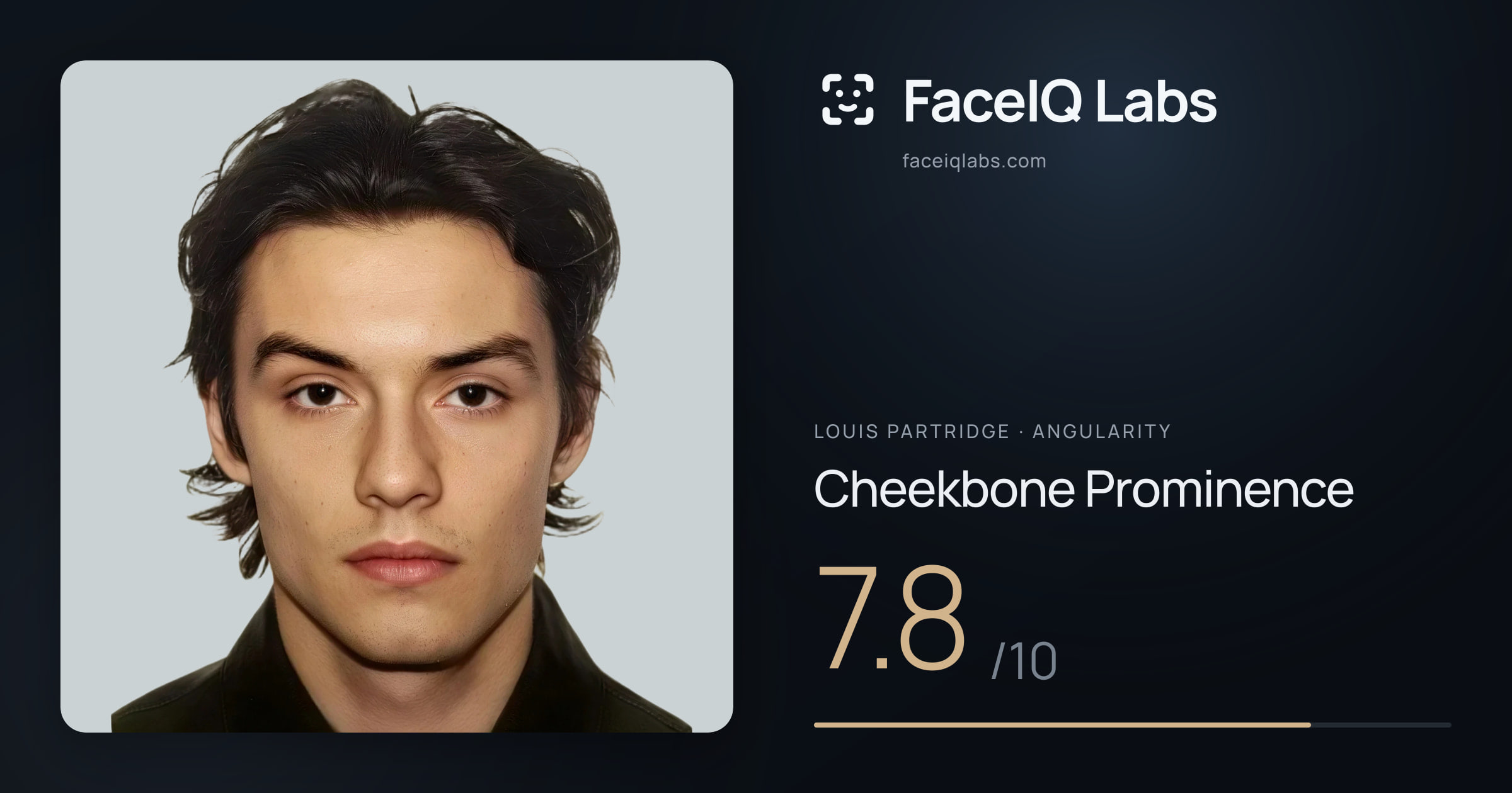 Louis Partridge Cheekbone Prominence: 7.8/10, drawn on the photo