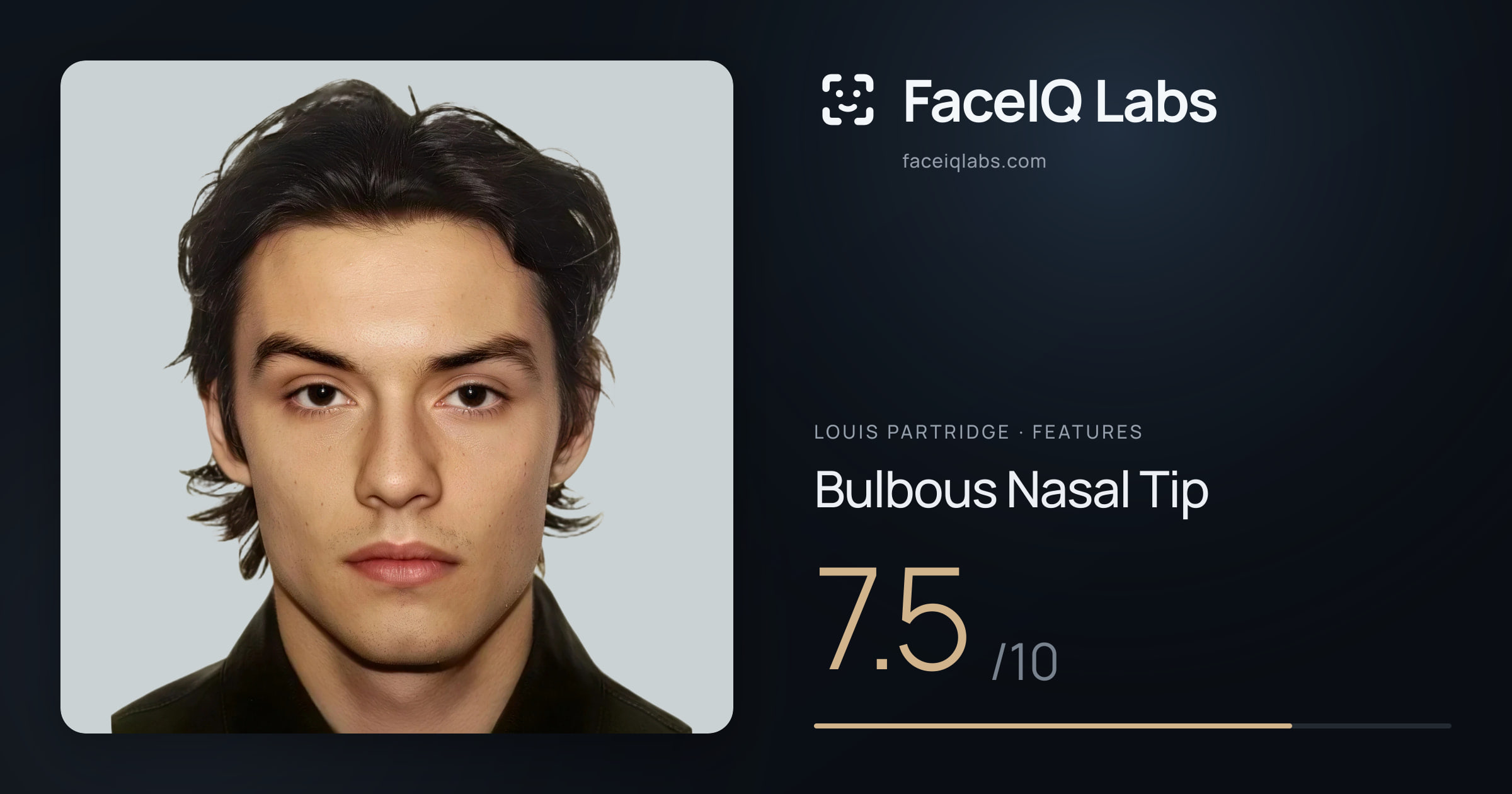Louis Partridge Bulbous Nasal Tip: 7.5/10, drawn on the photo