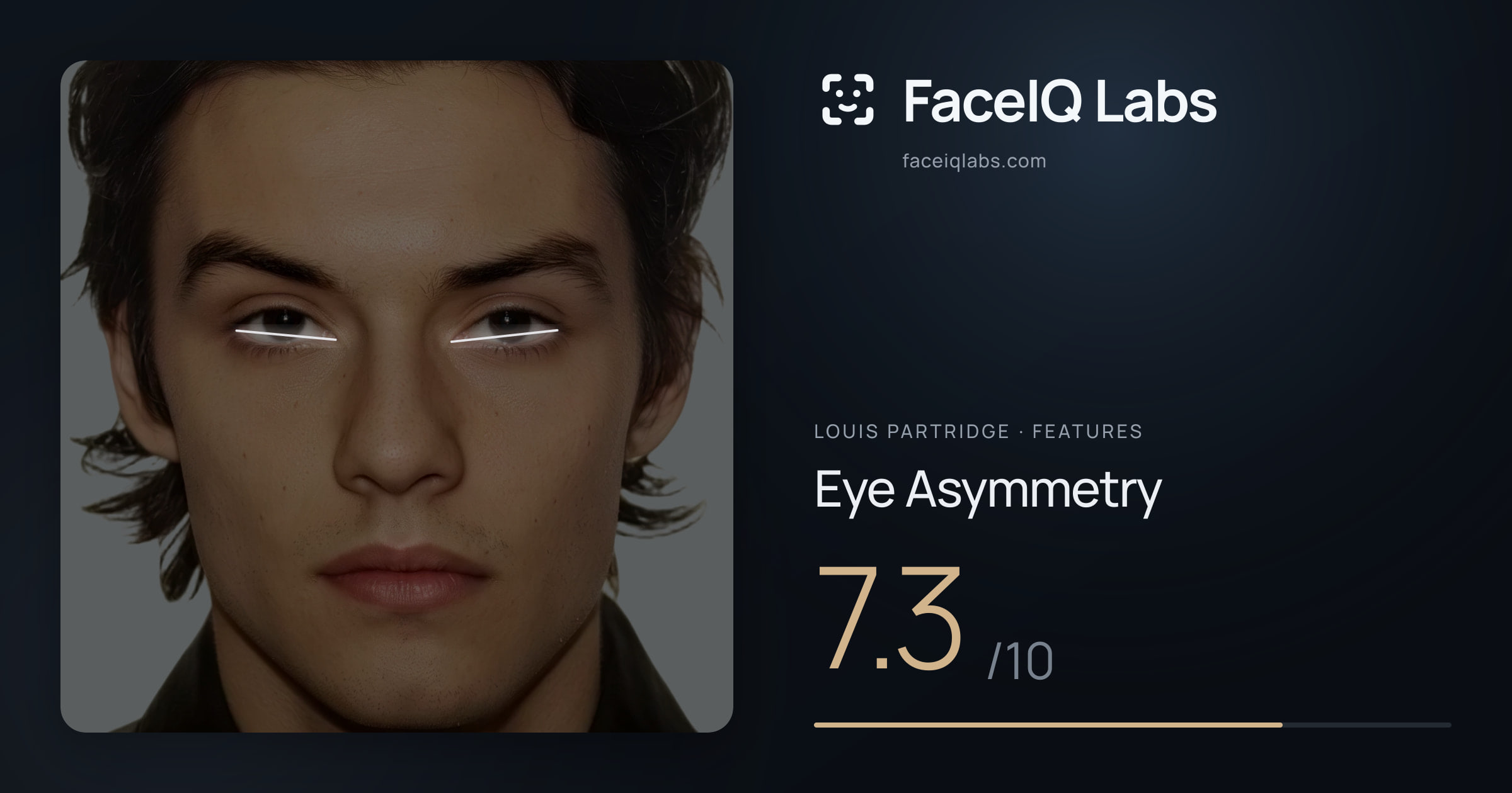 Louis Partridge Eye Asymmetry: 7.3/10, drawn on the photo