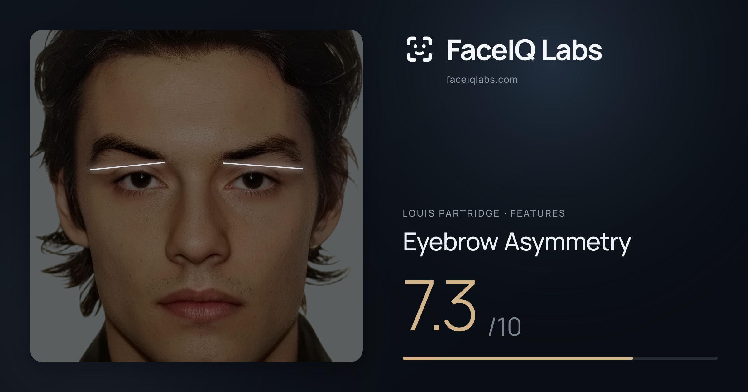 Louis Partridge Eyebrow Asymmetry: 7.3/10, drawn on the photo