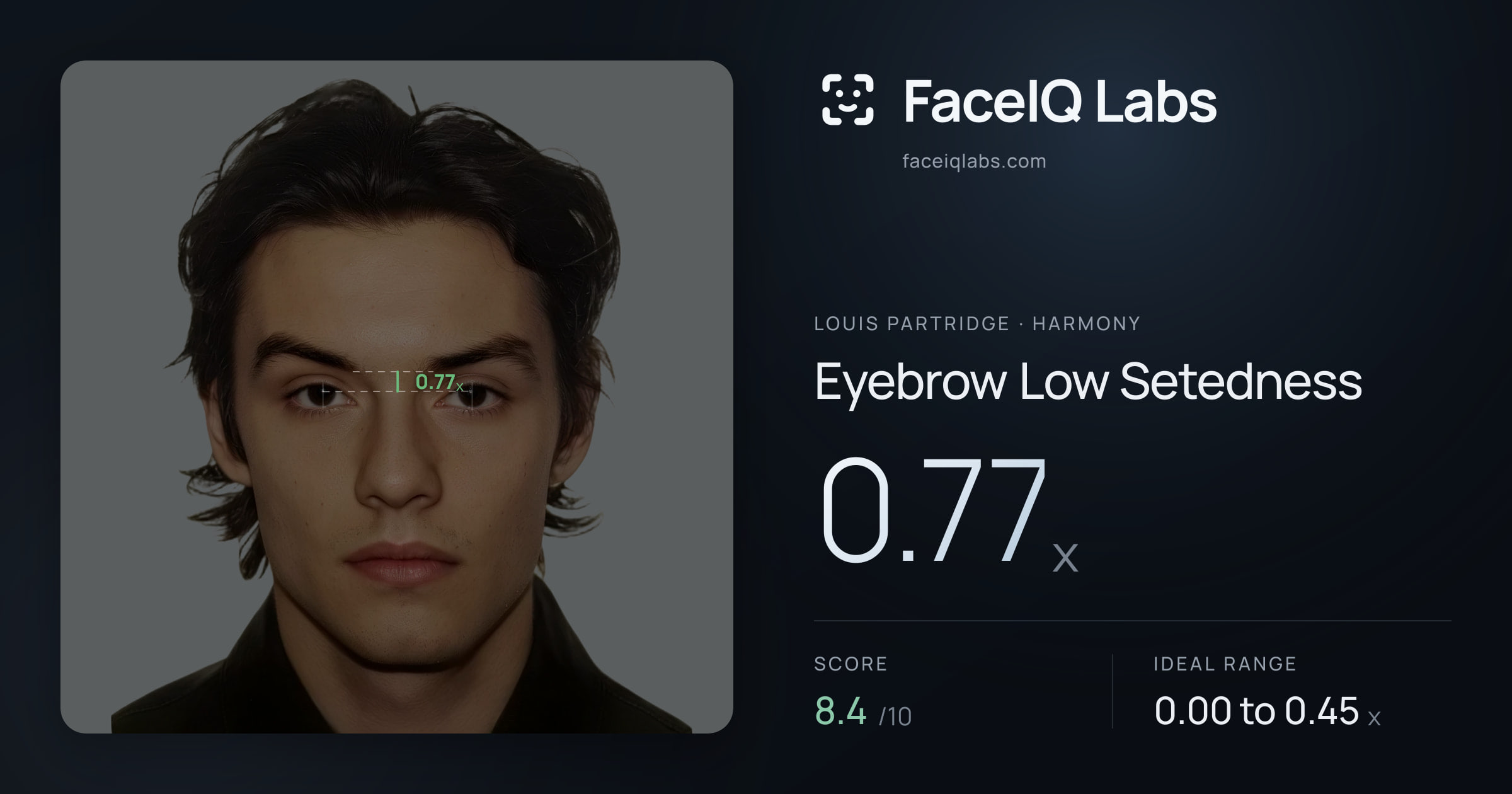 Louis Partridge Eyebrow Low Setedness: 0.77x, drawn on the photo