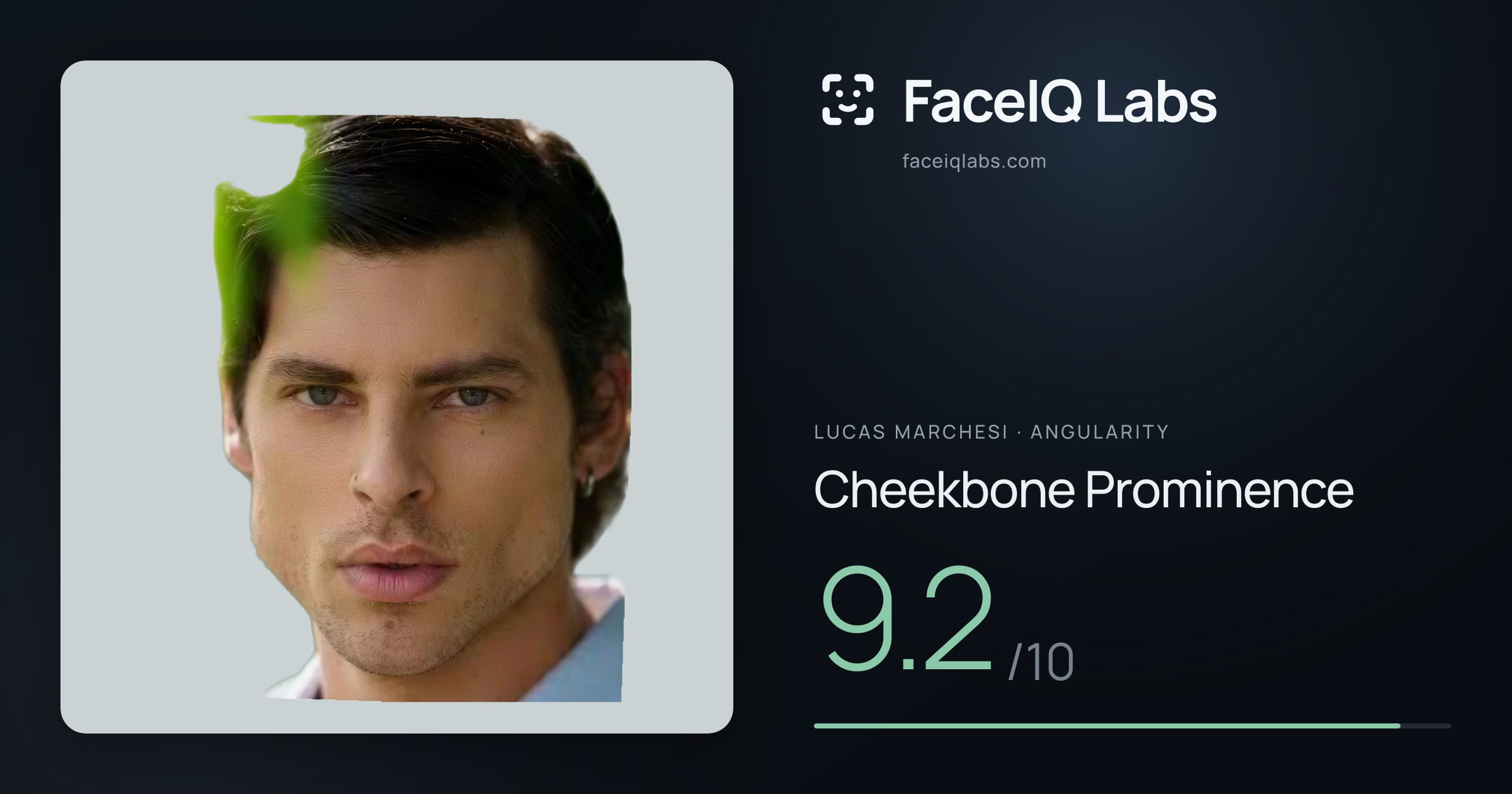 Lucas Marchesi Cheekbone Prominence: 9.2/10, drawn on the photo